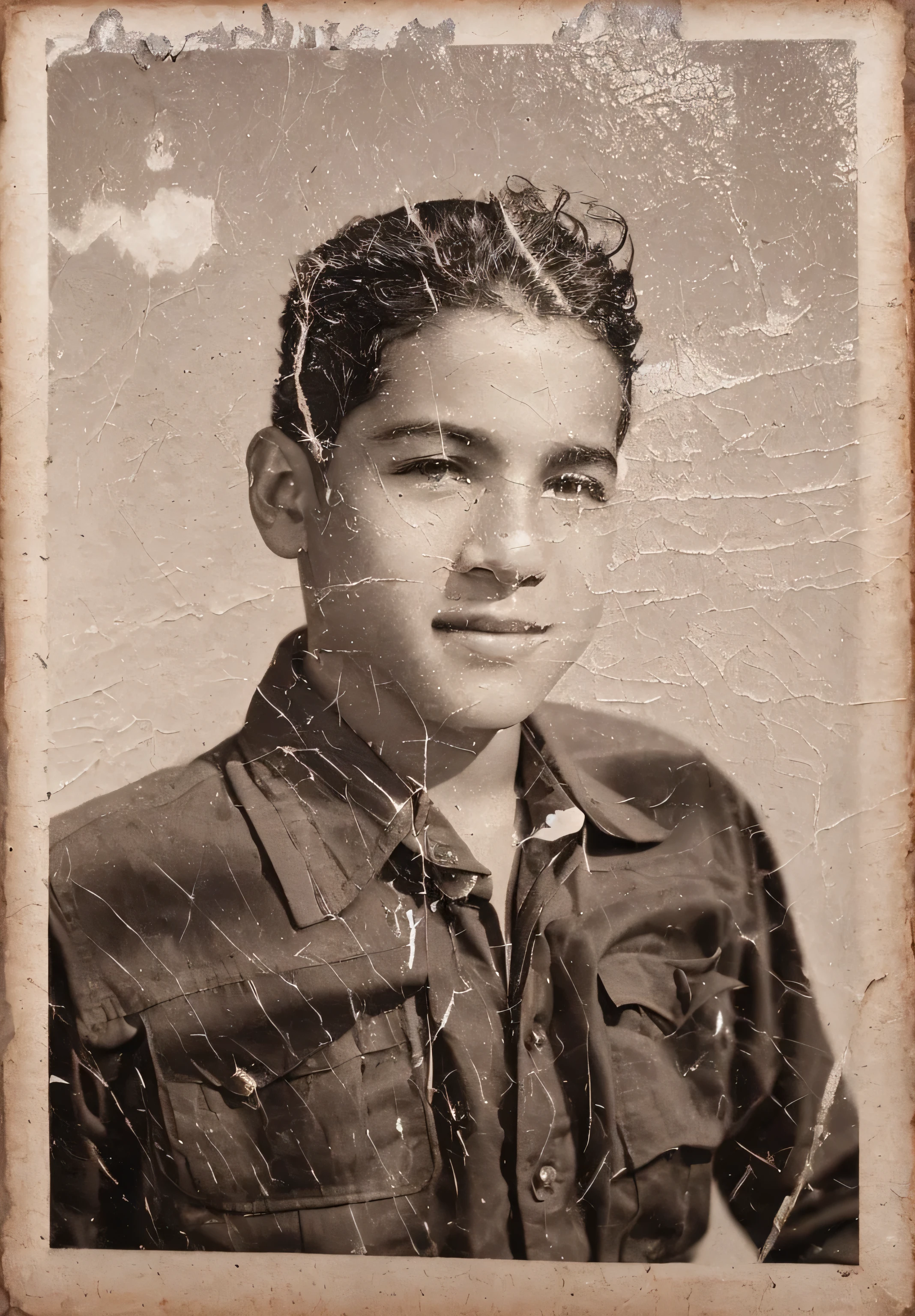 Arafed photograph of a boy in a shirt and tie.., realistic Foto viejagraph, foto envejecida, realistic Foto vieja, damfoto envejecida, very Foto vieja, Foto vieja, vintage closeup photography, foto de retrato de la segunda guerra mundial, ww2 era photography, grainy damfoto envejecida, Foto viejagraph, foto rayada, Foto en blanco y negro viejagraph, una vieja foto en blanco y negro
