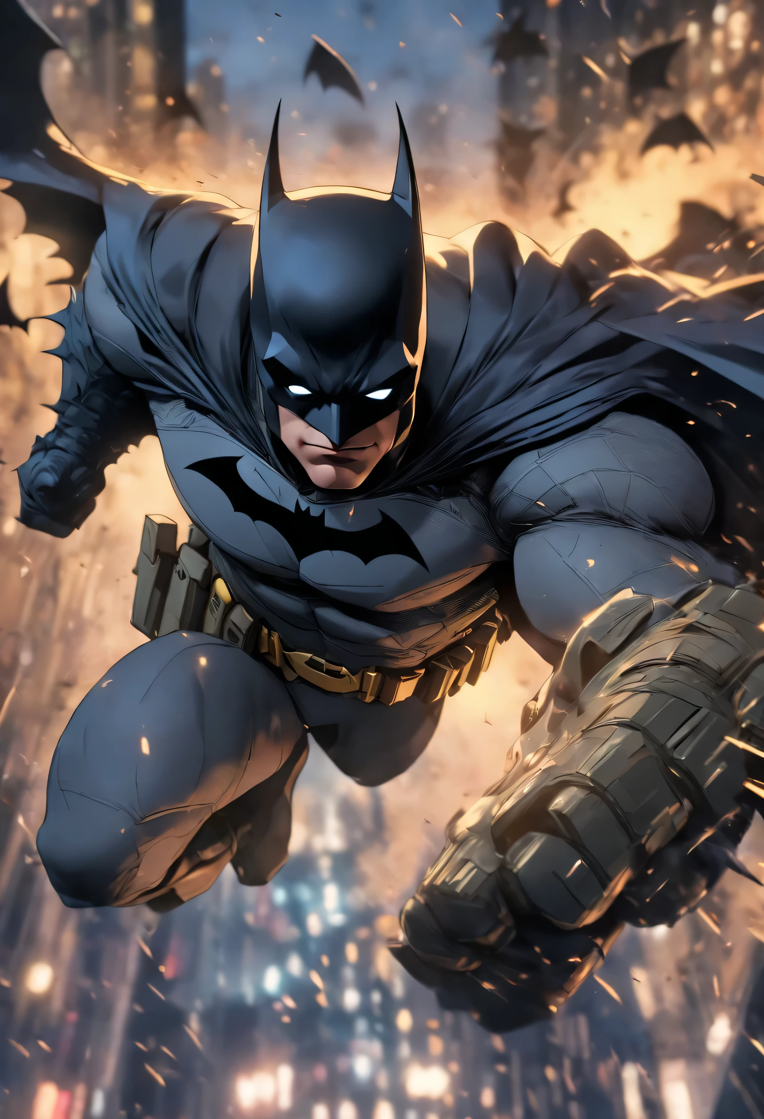 Batman in action, 1boy, mcu, best entrence pose, ultra detail, 8k, photo-realistic, octane render, unreal engine, ultra-realistic