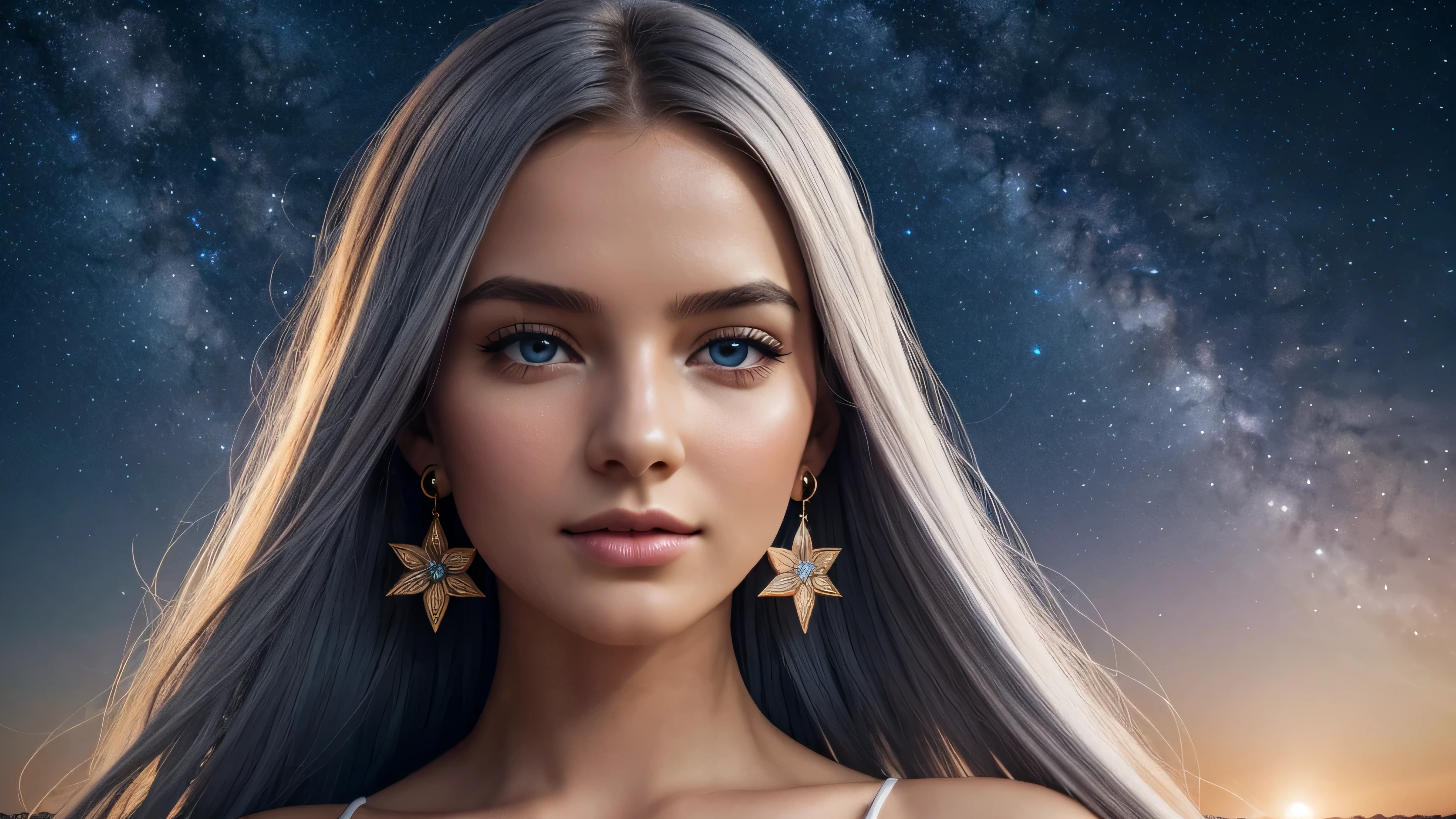 Beautiful realistic girl with BRIGHT WHITE-BLUE long hair ,Close-up of clean skin with detailed skin ,full length,in a short miniskirt,on an orange background ,Against the background of the starry sky,bright makeup,EARRINGS WITH GLITTERS,two-leaf gray flower,translucent speckled bifoliate gray,Bioluminescent - Ultra High Quality 8K Music Equalizer, High contrast, rich colors, soft light, Super detailed photos. ultra high quality 8K, High contrast, noise reduction, яркие rich colors.. high quality, 8K Ultra HD, High contrasthigh quality,soft colorsтаBeautiful realistic girl with BRIGHT WHITE-BLUE long hair ,Close-up of clean skin with detailed skin ,full length,in a short miniskirt,on an orange background ,Against the background of the starry sky,bright makeup,EARRINGS WITH GLITTERS,two-leaf gray flower,translucent speckled bifoliate gray,Bioluminescent - Ultra High Quality 8K Music Equalizer, High contrast, rich colors, soft light, Super detailed photos. ultra high quality 8K, High contrast, noise reduction, яркие rich colors.. high quality, 8K Ultra HD, High contrasthigh quality,soft colors