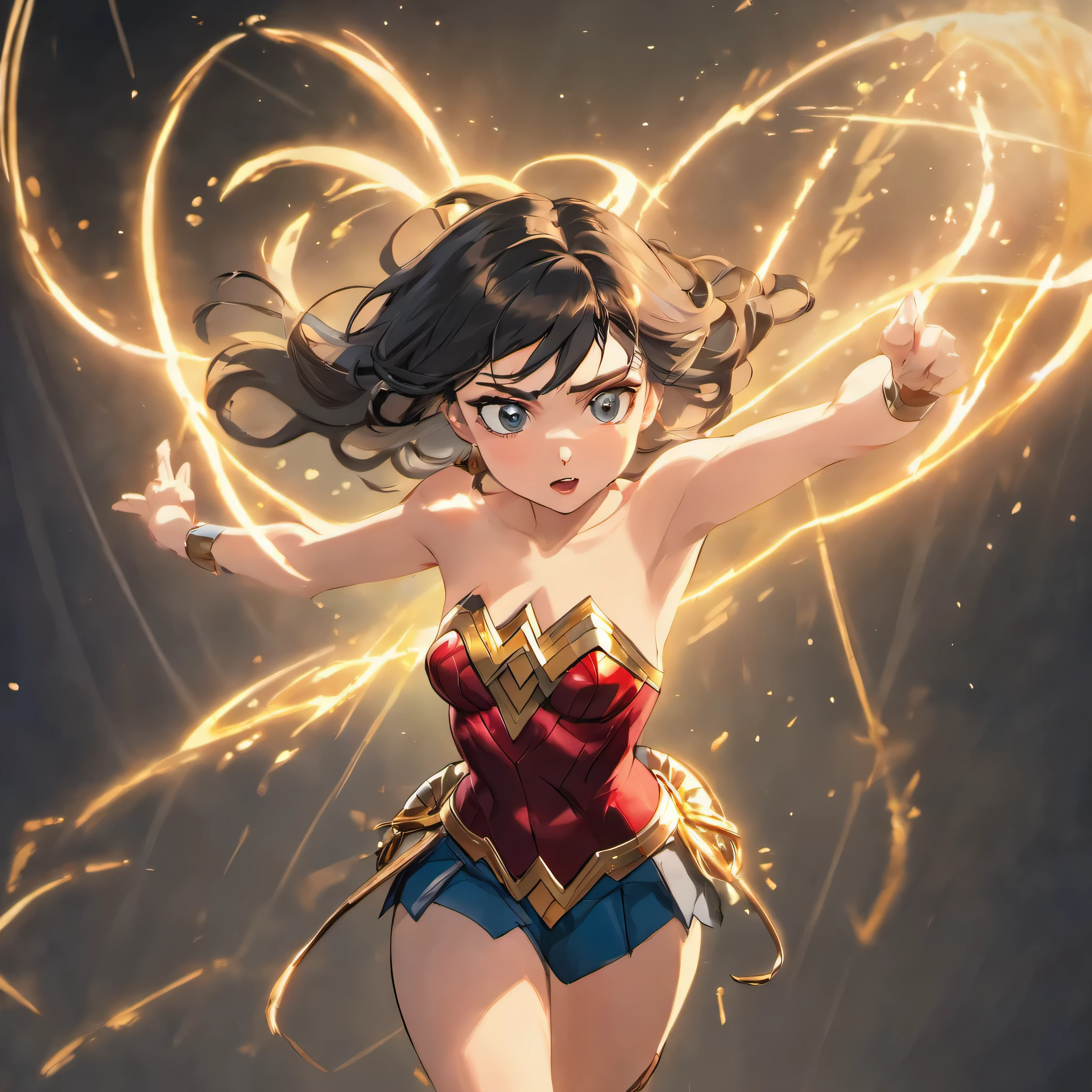 Wonder Woman in action, 1boy, mcu, best entrence pose, ultra detail, 8k, photo-realistic, octane render, unreal engine, ultra-realistic
