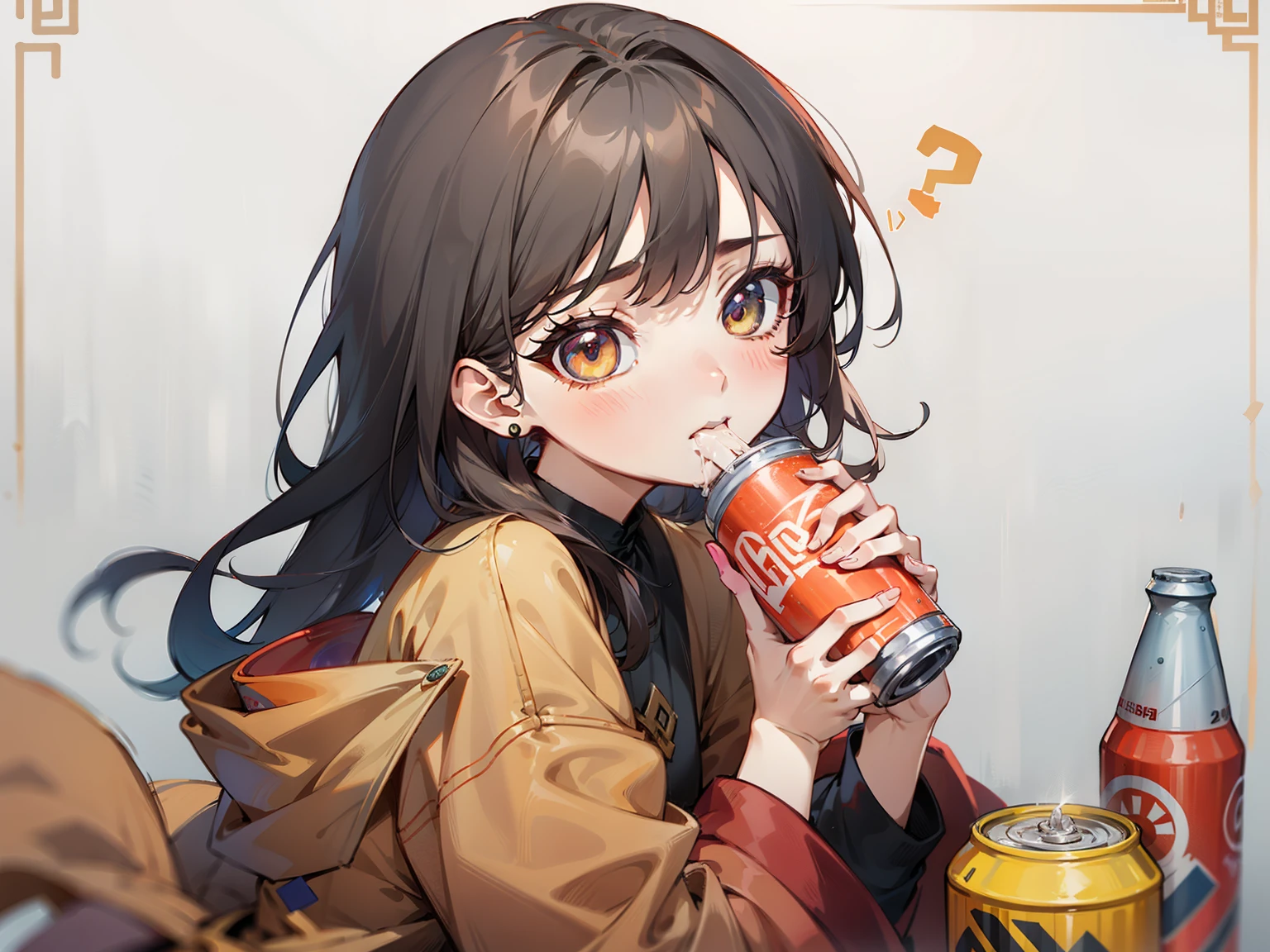 woman in red jacket Drinking from a can of soda, anime girl Drinks energy Drink, Drink, Song Yunju, Drinking beer, Tzuyu from twice, Drinking a beer, inspired by Tang Xing Yun Sandara, honghwa chwe, park in a minute, Yoshitomo Nara, Dayami Kojima, What, beer