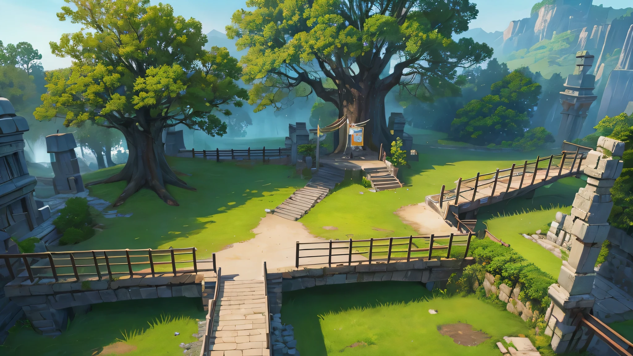 top left view, wide view, outdoors scene, platform 2d game, 2d side scrolling game, 2d game asset, rpg game style, forest, ancient city gate, 4K, masterpiece
