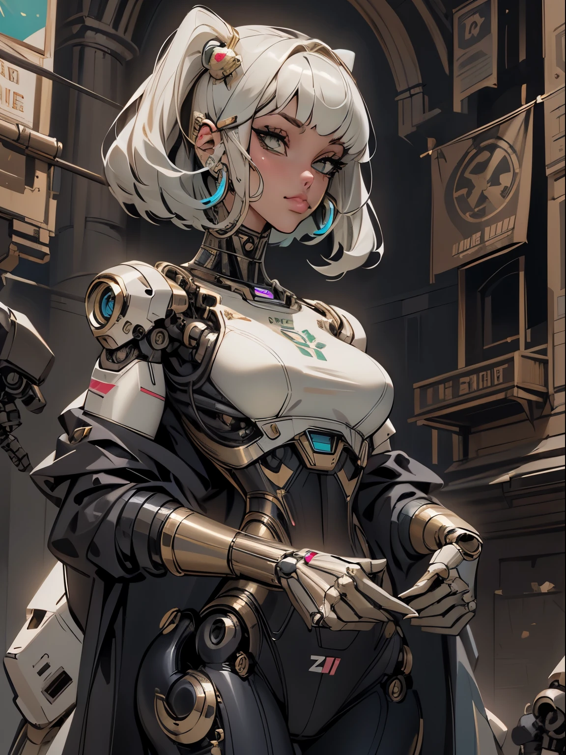 There is a woman in a robot suit posing next to an ancient building, Beautiful white girl half cyborg, Cute cyborg girl, Beautiful girl cyborg, Perfect Robot Girl, Cyborg girl, Young cyborg grady, Beautiful Female Robot, Beautiful robot woman, cyborg girl, perfect cyborg female, porcelain cyborg, Female robot, Beautiful cyborg images