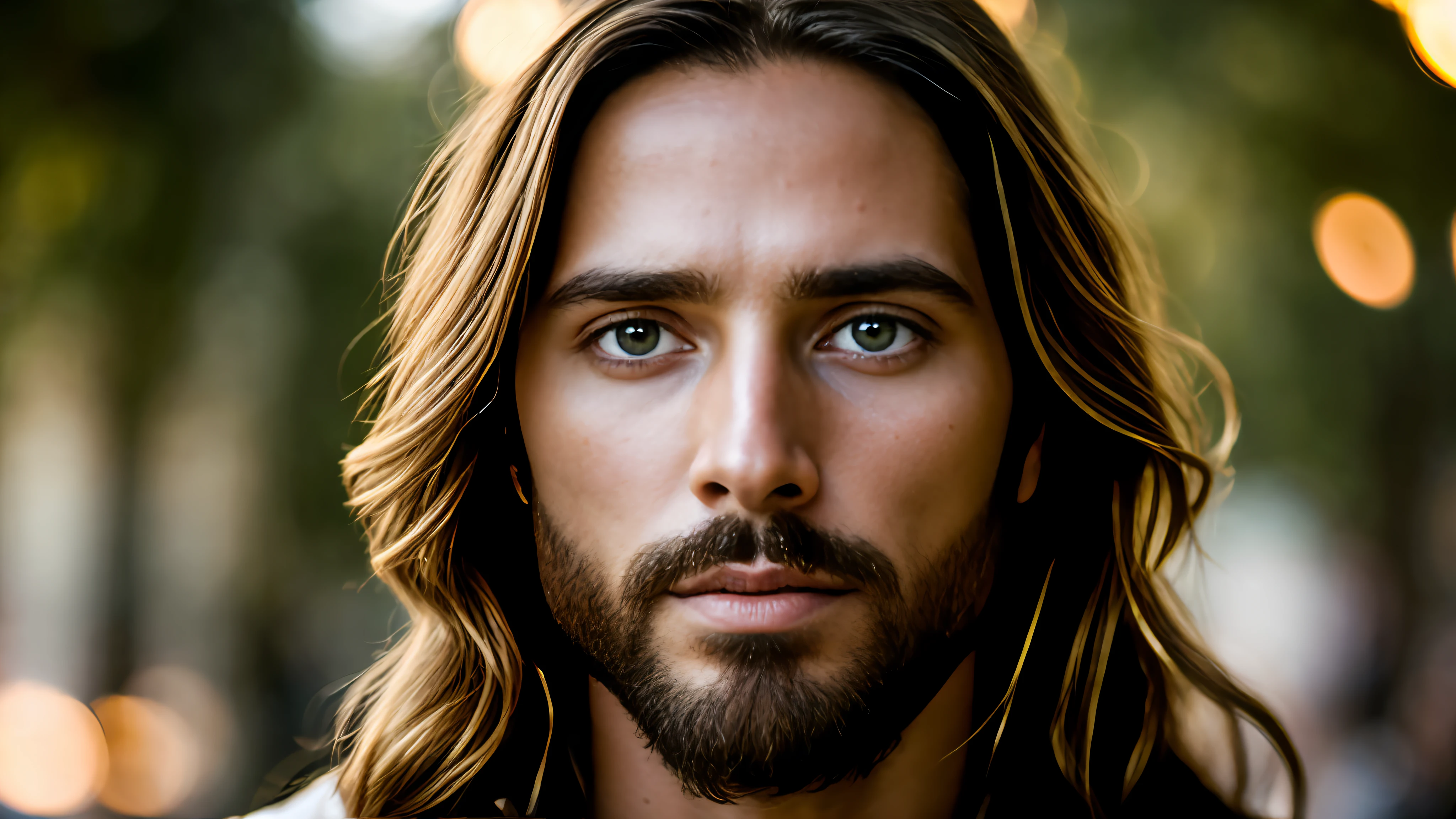 retrato do Jesus moderno, Cinematic lighting, profundidade de campo, bokeh, realismo, fotorrealista, hiperrealismoo, Fotografia Profissional, Ultra HD, dslr, hdr