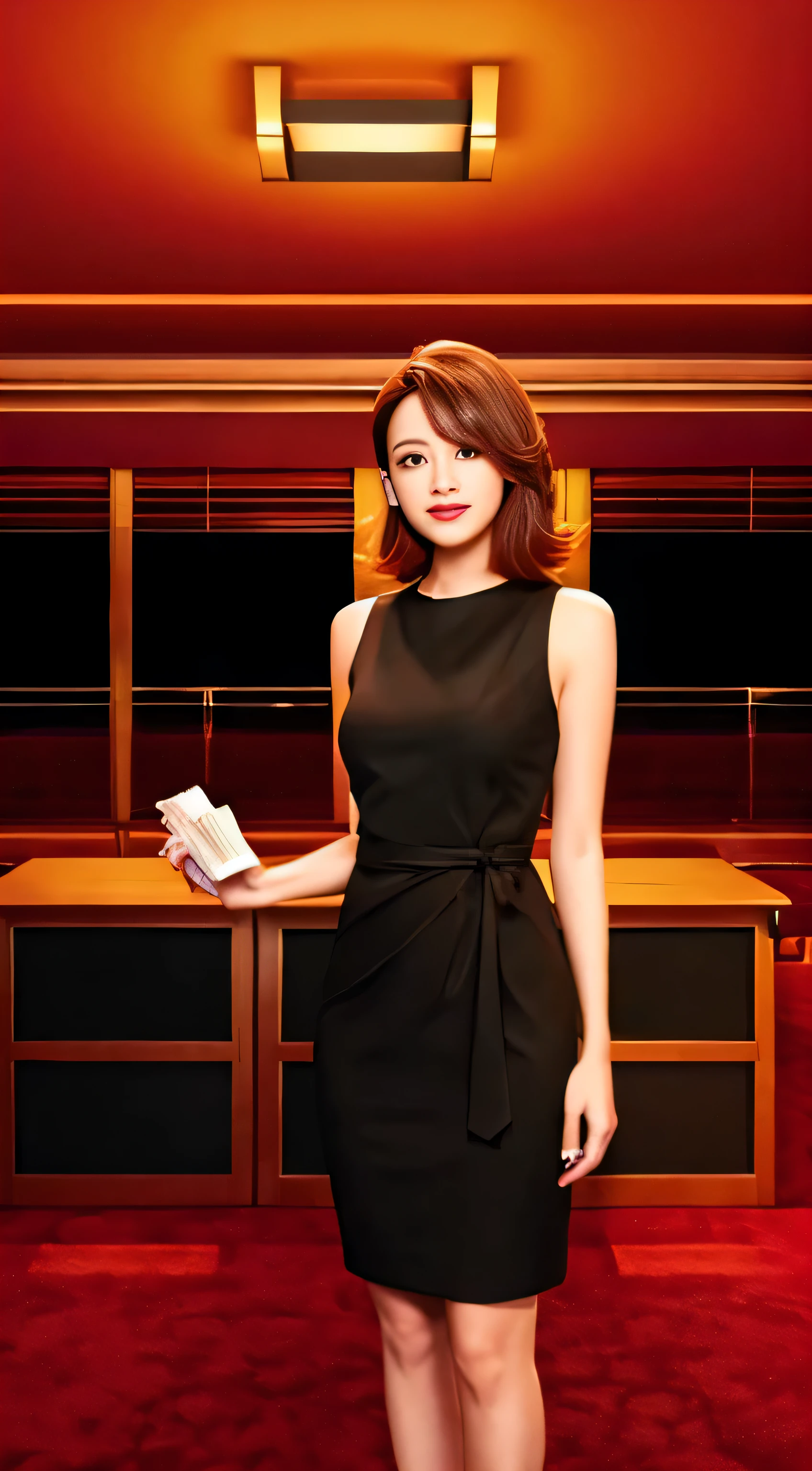 Masterpiece, Excellent, (Office: 1.8), CG drawing with super high detail, standing, 1 royal sister, angry, a woman with short tan hair, layered dress, hands crossed at waist, facing the audience, illustration, wide angle panorama