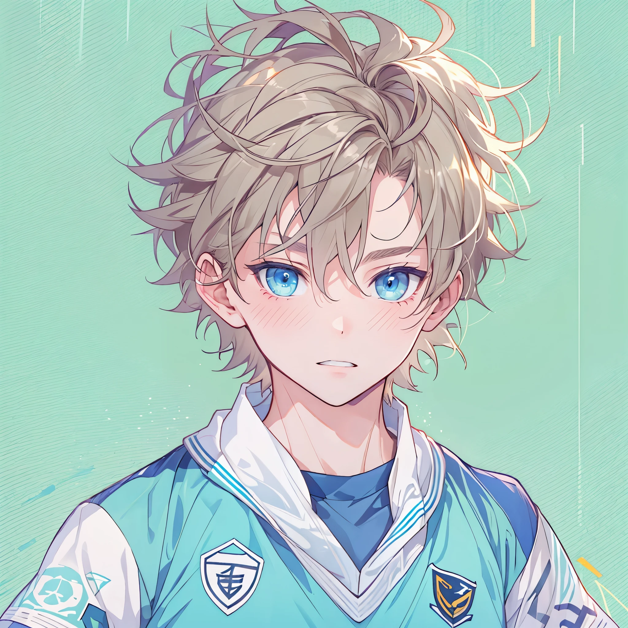 1boy, masculino, soccer uniform , aquamarine eyes