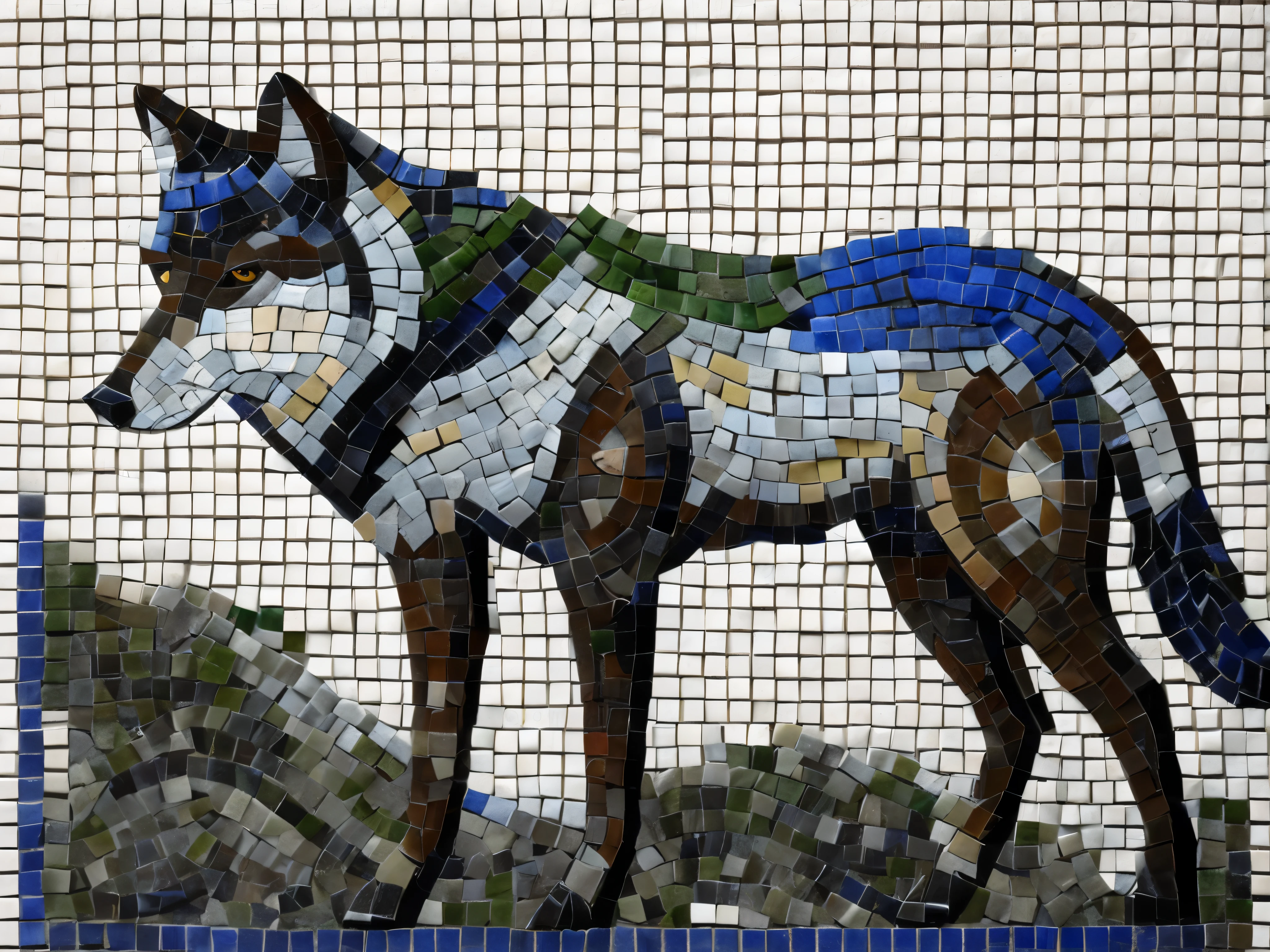 mosaic of the wolf, masterpiece, high details, natural colors