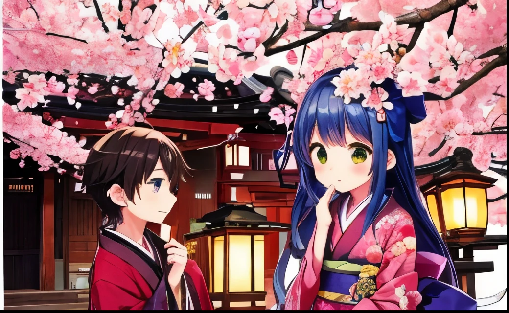 Cute Boys And Girls、kimono、lantern、cherry blossoms、Hishimochi