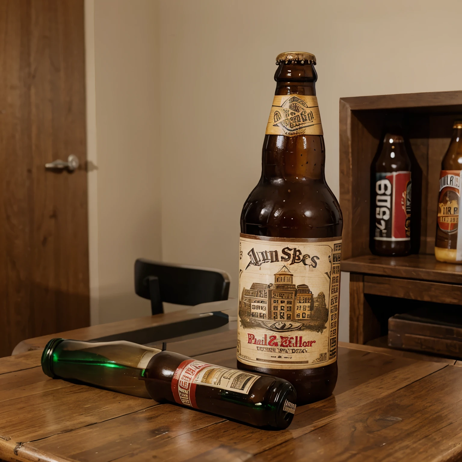 1beer bottle on a study table , wrapped, packed