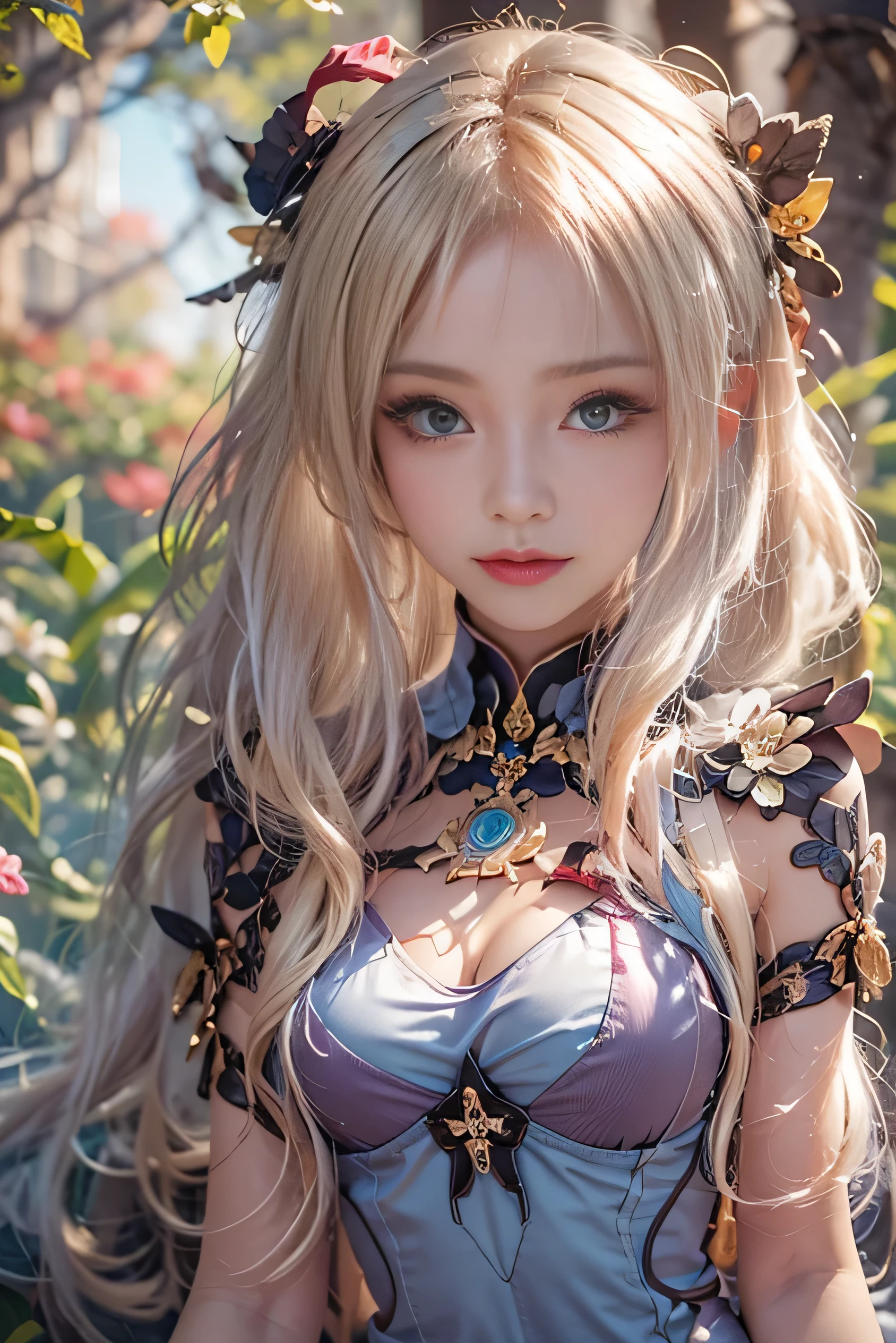 (photorealistic:1.8, highest quality:1.8,8K masterpiece:1.8,High resolution,muste piece:1.8,RAW Photos,cinematic lighting,red and purple dream colors),fantasy world,sexy solo succubus,(black lace nightgown,choker,knee high socks,Cleavage cut,beautiful butt),beautiful detailed blue eyes:1.7,double eyelid:1.6,beautiful skin:1.8, (looking at the camera:1.5),(photo seen from behind:1.4),( midium Hair:1.2,beautiful shining blonde hair:1.5), expression(Impish Smile:1.3,face turns red:1.3),(Moderate chest:1.3), transparent nipples,Pause(Turn around,Seductive pose:1.5),buttocks emphasis,background(spring scenery,Bright fantasy forest with blooming flowers),(detailed perfect face),anatomically correct,normal hands:1.5,normal finger:1:5,normal feet:1.5,Best ratio 4 fingers and 1 thumb,(cameltoe),No split screen