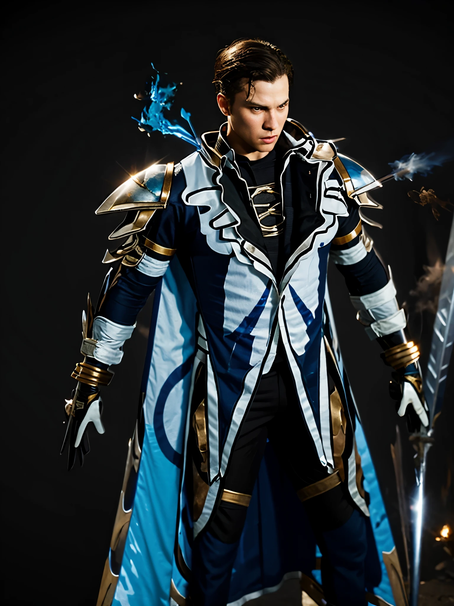 full body, dramatic lighting, epic composition, intense action, warriors, swords, armor, shields, battlefield, flying arrows, war cries, dust and smoke, blood splatters, triumph, valor, bravery, heroism, ancient war, historical, cinematic, dynamic poses, close combat, fierce expressions, adrenaline, golden hour lighting, shadows and highlights, immersive atmosphere, high resolution, detailed textures, masterful brushstrokes, realistic rendering, vibrant colors, narrative depth.