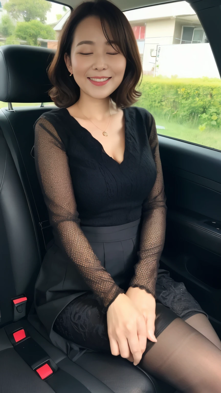 (Photorealistic), (ultra high realistic), (The ultra -The high-definition目), (ultra high detailed), (Increase contrast), (Increase saturation), (12 year old super beautiful girl), (light skinned)A pretty woman with perfect figure, Bright smile,, (Lifelike face), a short bob、Hair hanging over the ears, Realistic eyes, natural make up、beautiful detail, (real looking skin), Beautiful skins, enticing, The ultra -The high-definition, A hyper-realistic, Realistic, Very detailed,, bangss), (Tight black knit miniskirt dress、I can see the cleavage)(((White knee high boots)))japanese cute idol, I can see the cleavage) Brown hair,((lying in the passenger seat of a car))Inviting Pose、Beautiful valley、beutiful breast、thin-waist、big butts、Knee-deep angle、