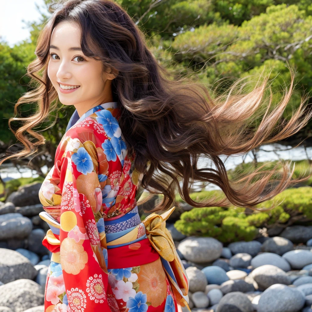 traditional Japanese kimono、One beautiful woman、Walking through the streets of Asakusa、vivid、distinct、masterpiece。