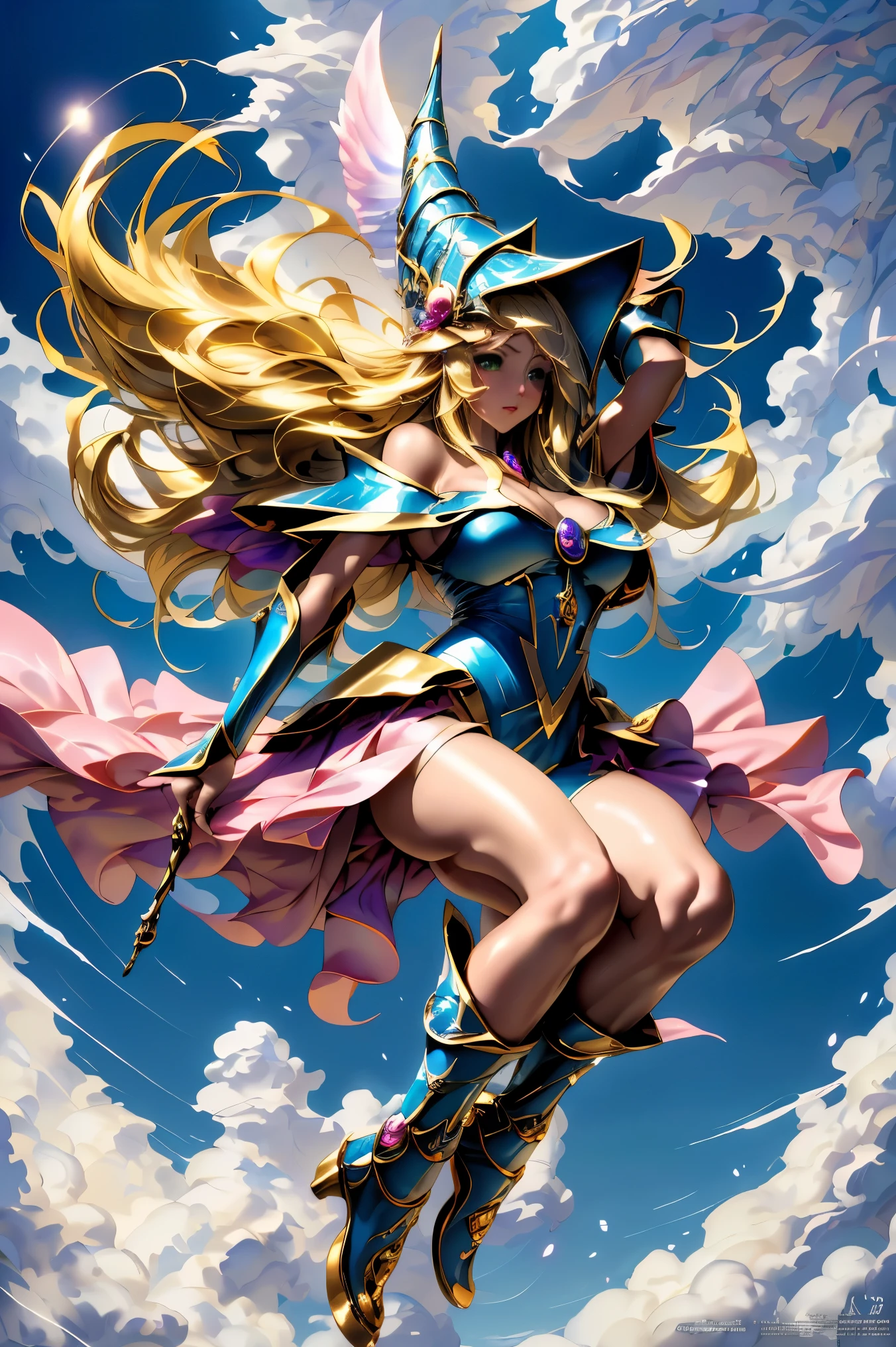 Dark magician gilejor calidad)), ((obra maestra)), (detallada), rubia, delgado , delgado , seductive succubus, ethereal beauty, Perched on a pink-flowered tree, (fantasy illustration: 1.3), mirada encantadora, cautivadora pose, chica dark magician gils sola, delicadas alas de mariposa, encanto de otro mundo, mystical sky, (Luis Royo:1.2), (Yoshitaka Amano:1.1), Moonlit morning, colores suaves, (nubes detalladas:1.3), (high resolution:1.2) ( dragon flying in the sky) vestido, piernas colgando sobre el estanque, Diosa griega, realista, realismo, cuerpo sexy, desert landscape