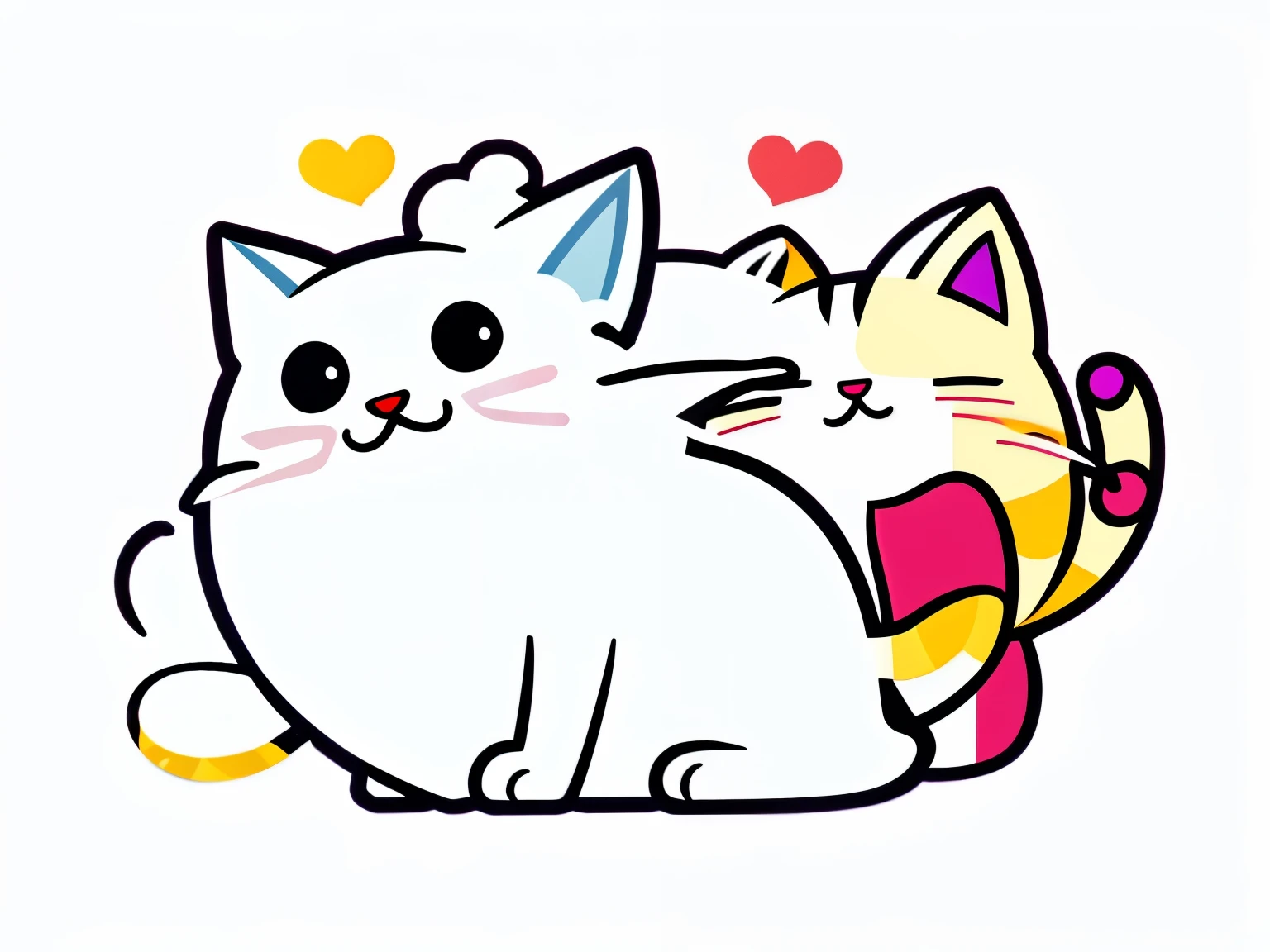 Cat、sticker, Hilarious, Tertiary color, cute, contour, vector, white background, be familiar with