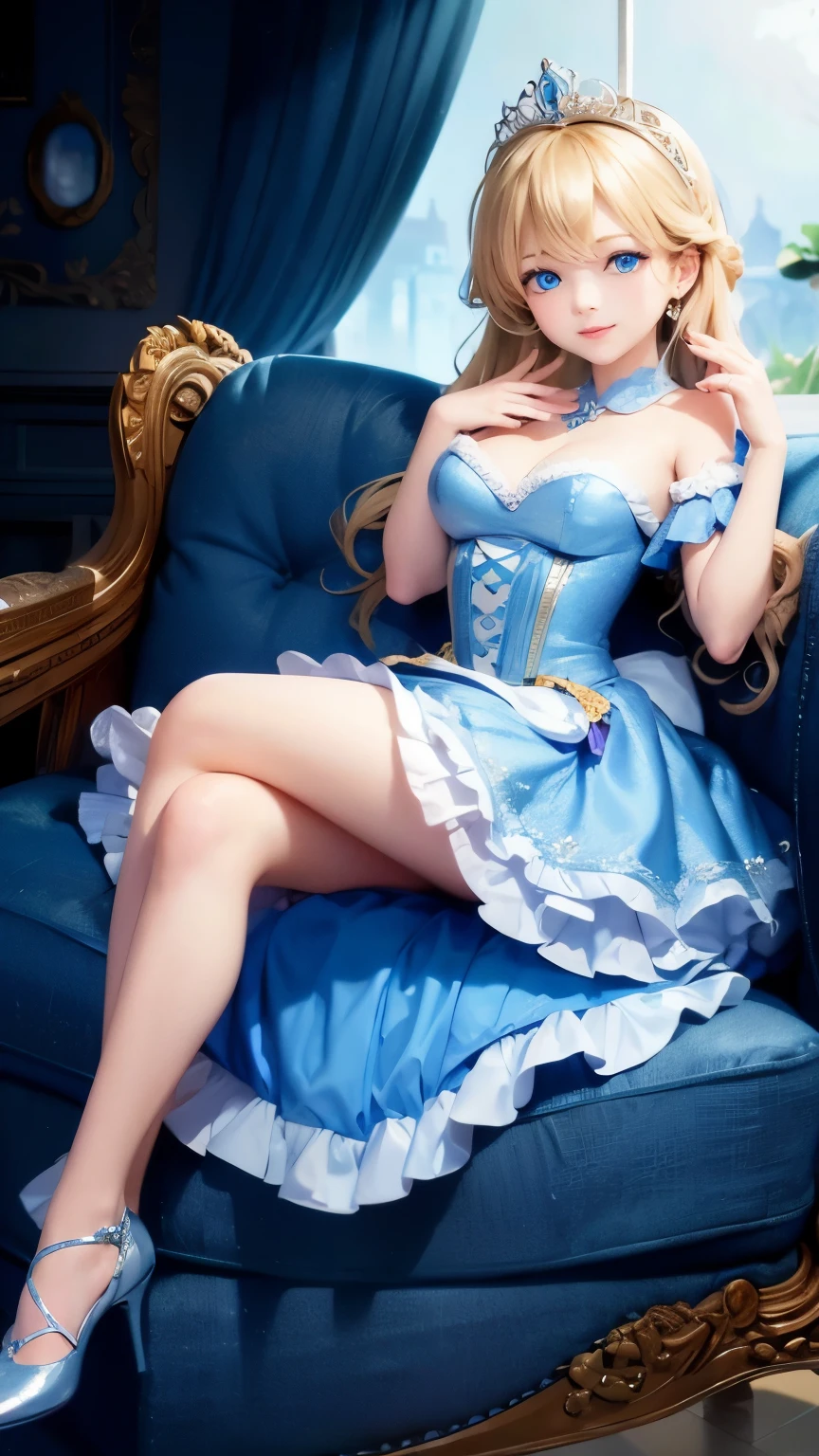 (best quality, 8k, 32k, masterpiece, uhd:1.2), (RAW photo), (realistic:1.15), (photorealistic:1.15), (absurdres, high resolution), (ultra detailed), (huge filesize:1.2), 1girl, (loli:0.7), cute, extremely detailed beautiful face & eyes, cleavage, small face, thin waist, thin thighs, slender body, (cowboy shot:1.15), (sweaty:1.22), bare legs, sapphire tutu, (princess tiara:0.8), Primaballerina_tutu, russian, classical tutu,