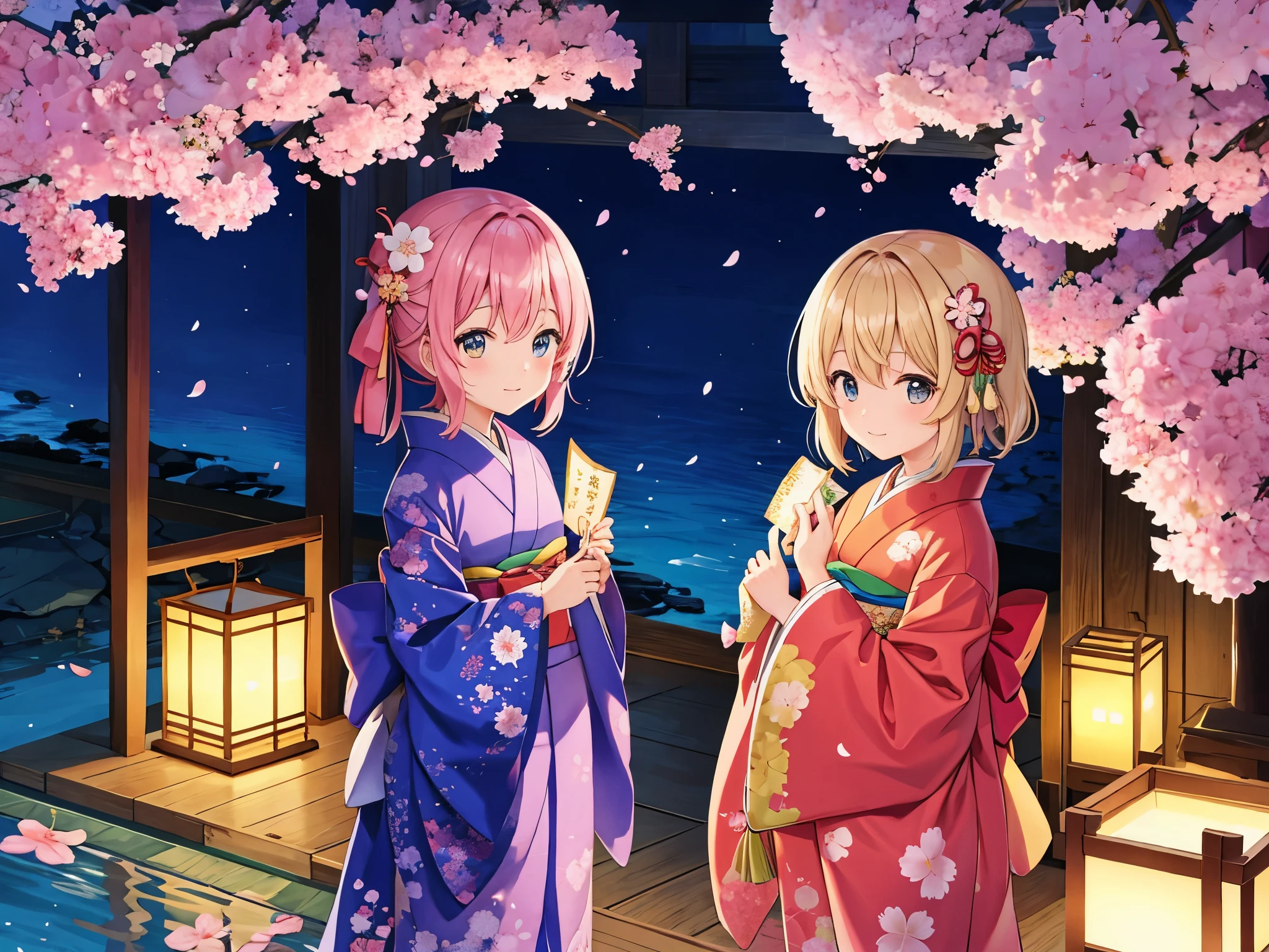 Cute Boys And Girls、kimono、lantern、cherry blossoms、Hishimochi