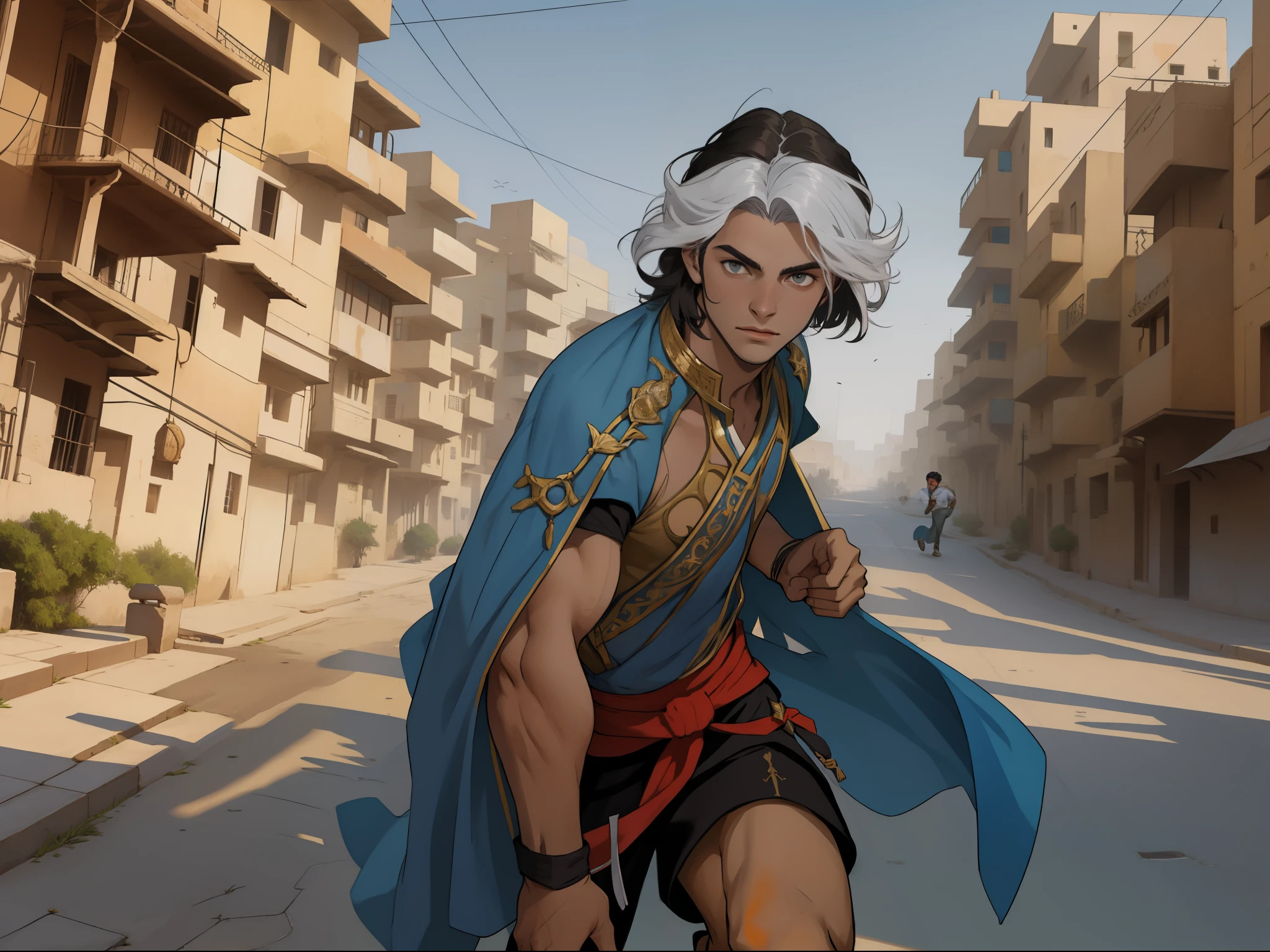 el joven principe corre por las calles de arabia