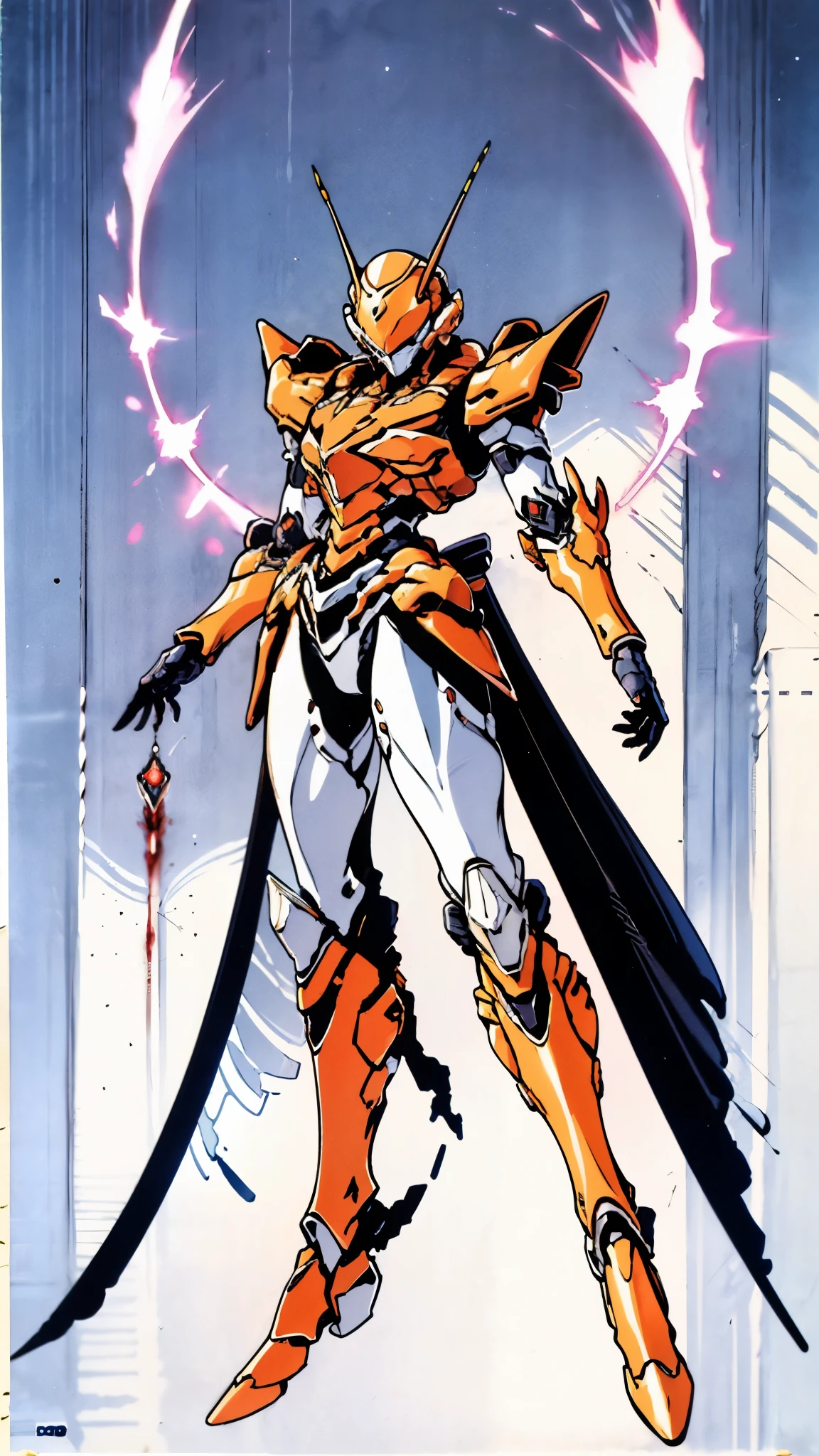 A woman adorned in fantasy-style full-body armor, a crown-concept fully enclosed helmet that unveils only her eyes, a composite layered chest plate, fully encompassing shoulder and hand guards, a lightweight waist armor, form-fitting shin guards, the overall design is heavy-duty yet flexible, ((the armor gleams with a golden glow, complemented by red and blue accents)), exhibiting a noble aura, she floats above a fantasy-surreal high-tech city, this character embodies a finely crafted fantasy-surreal style armored hero in anime style, exquisite and mature manga art style, (Queen bee mixed with Spider concept Armor, plasma, blood), ((Element, energy, elegant, goddess, femminine:1.5)), metallic, high definition, best quality, highres, ultra-detailed, ultra-fine painting, extremely delicate, professional, anatomically correct, symmetrical face, extremely detailed eyes and face, high quality eyes, creativity, RAW photo, UHD, 32k, Natural light, cinematic lighting, masterpiece-anatomy-perfect, masterpiece:1.5