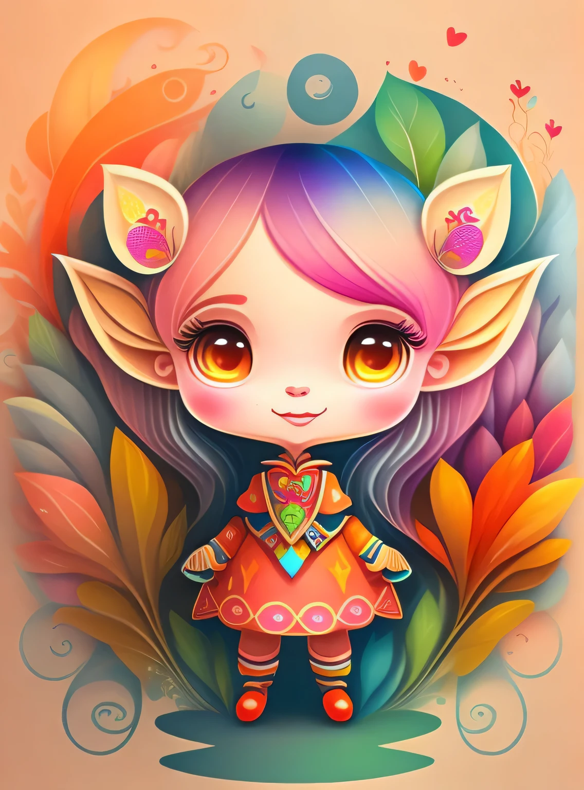 the colorida abstract of cute little fairy and elfs, (colorida,altamente detalhado,arte vetorial)