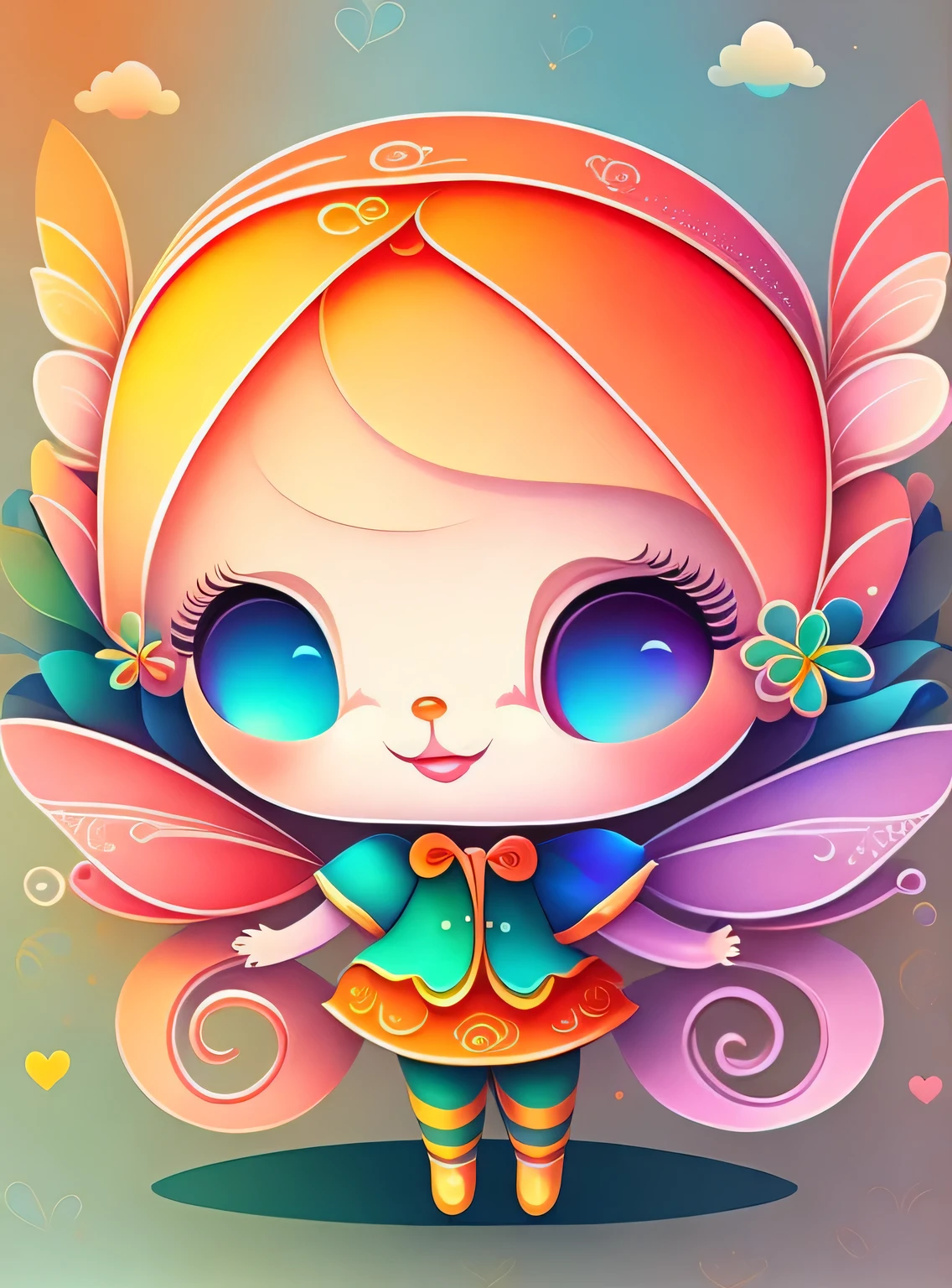 the colorida abstract of cute little fairy and elfs, (colorida,altamente detalhado,arte vetorial)
