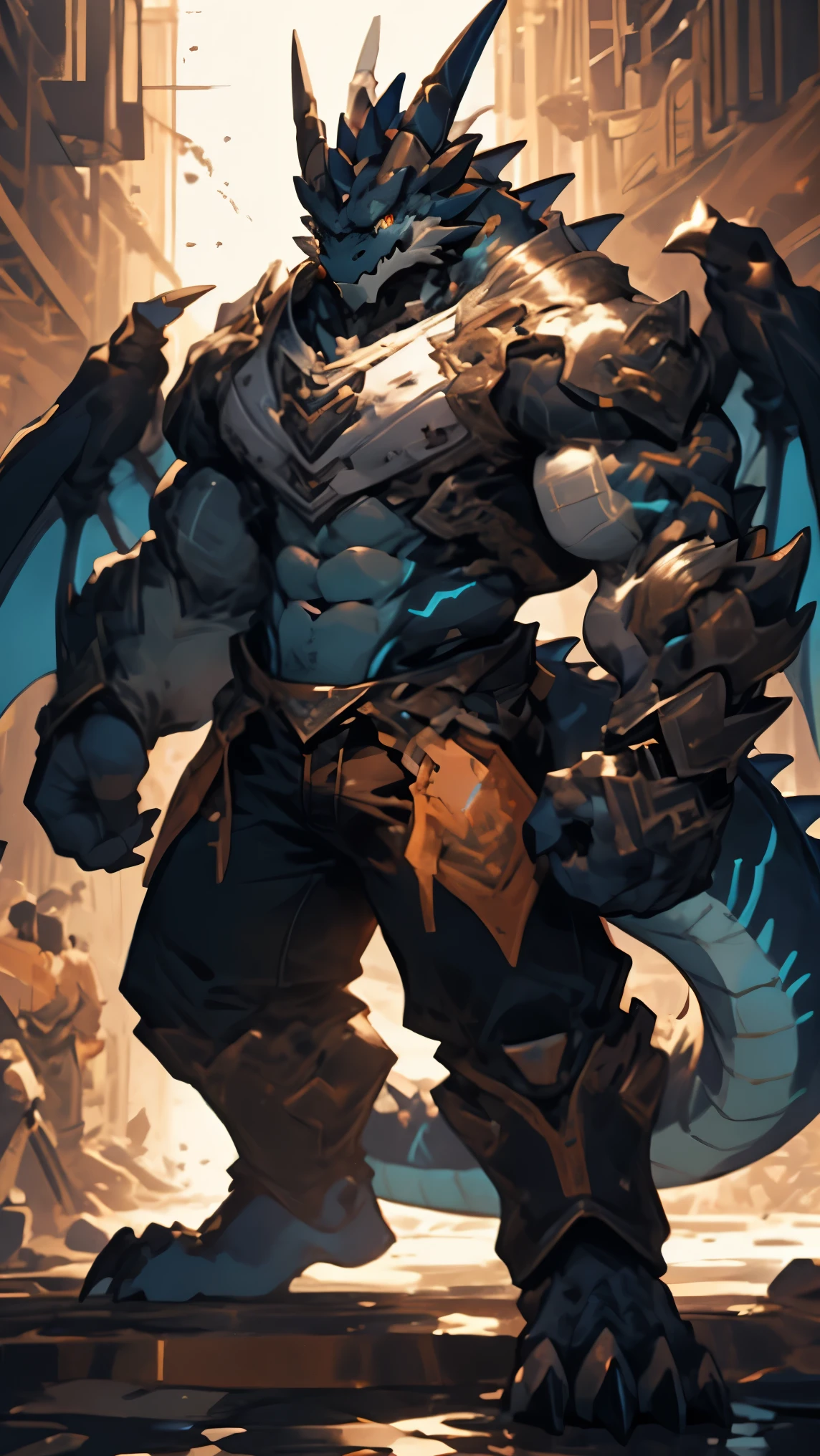 furry，HD，8k，Facial clarity，Bright Eyes，delicate eyes，Bug&#39;s Eye View，dragon，black dragon，full body portrait，male，uncle，Demon King，tough guy，Rough man，Black scales，golden eyes，tall and strong，Muscles all over the body，Large pectoral muscles，8 pack abs，Powerful biceps，thick tail，thick arms，Generous animal feet，Generous dragon claws，A scar，There is a scar on the face，There is a scar on the chest，Handsome，Mature looking，Strong build，The face is majestic，Powerful and domineering，cute，male荷尔蒙爆棚，beard，armor，briefs，shirtless，barefoot，erectile，tempting