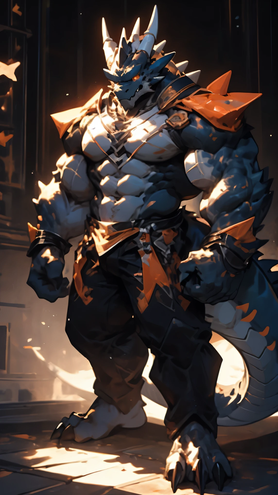 furry，HD，8k，Facial clarity，Bright Eyes，delicate eyes，Bug&#39;s Eye View，dragon，black dragon，full body portrait，male，uncle，Demon King，tough guy，Rough man，Black scales，golden eyes，tall and strong，Muscles all over the body，Large pectoral muscles，8 pack abs，Powerful biceps，thick tail，thick arms，Generous animal feet，Generous dragon claws，A scar，There is a scar on the face，There is a scar on the chest，Handsome，Mature looking，Strong build，The face is majestic，Powerful and domineering，cute，male荷尔蒙爆棚，beard，armor，briefs，shirtless，barefoot，erectile，tempting