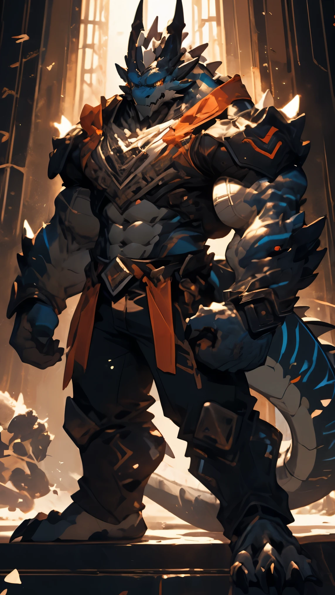 furry，HD，8k，Facial clarity，Bright Eyes，delicate eyes，Bug&#39;s Eye View，dragon，black dragon，full body portrait，male，uncle，Demon King，tough guy，Rough man，Black scales，golden eyes，tall and strong，Muscles all over the body，Large pectoral muscles，8 pack abs，Powerful biceps，thick tail，thick arms，Generous animal feet，Generous dragon claws，A scar，There is a scar on the face，There is a scar on the chest，Handsome，Mature looking，Strong build，The face is majestic，Powerful and domineering，cute，male荷尔蒙爆棚，beard，armor，briefs，shirtless，barefoot，erectile，tempting