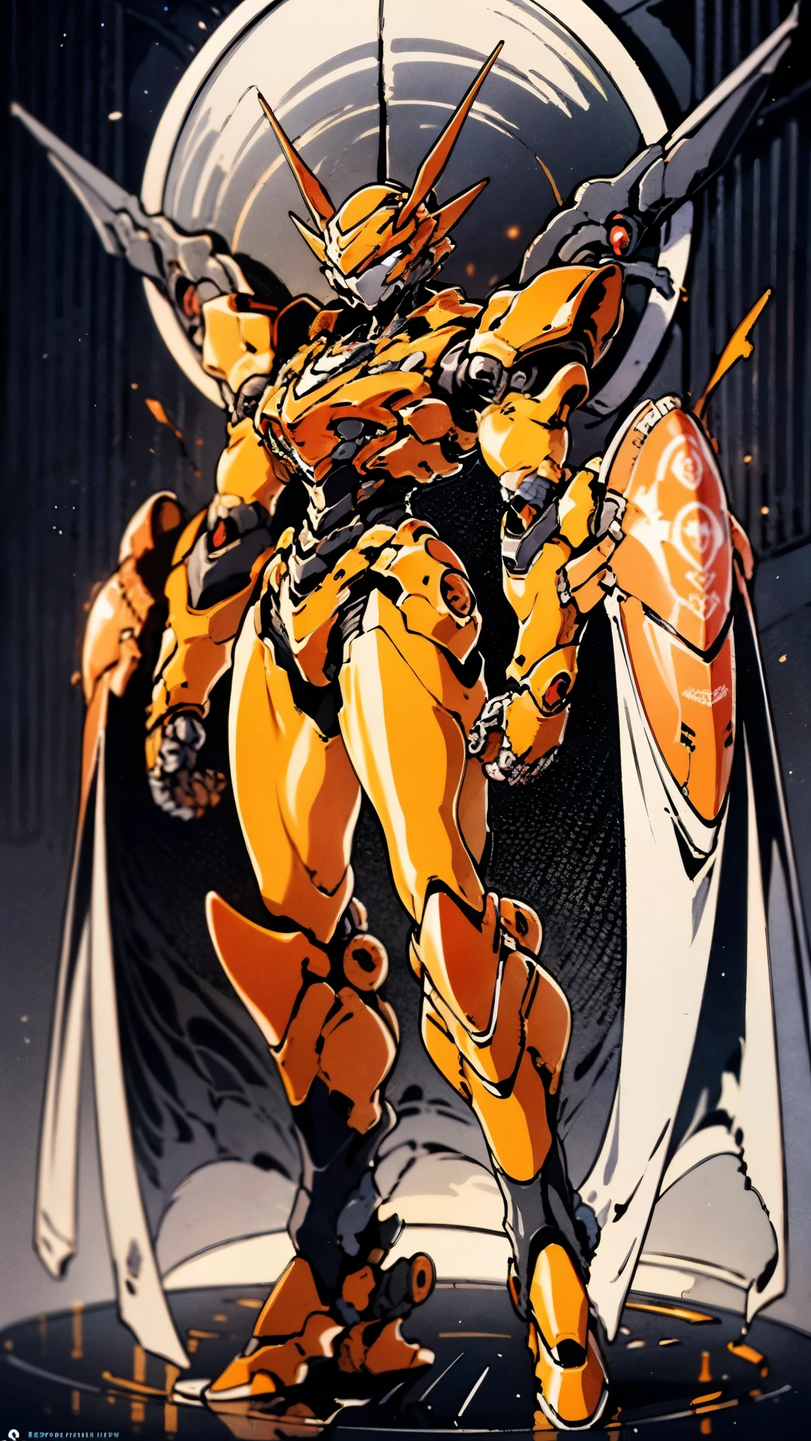 A woman adorned in fantasy-style full-body armor, a crown-concept fully enclosed helmet that unveils only her eyes, a composite layered chest plate, fully encompassing shoulder and hand guards, a lightweight waist armor, form-fitting shin guards, the overall design is heavy-duty yet flexible, ((the armor gleams with a golden glow, complemented by red and blue accents)), exhibiting a noble aura, she floats above a fantasy-surreal high-tech city, this character embodies a finely crafted fantasy-surreal style armored hero in anime style, exquisite and mature manga art style, (Queen bee mixed with Spider concept Armor, plasma, blood), ((Element, energy, elegant, goddess, femminine:1.5)), metallic, high definition, best quality, highres, ultra-detailed, ultra-fine painting, extremely delicate, professional, anatomically correct, symmetrical face, extremely detailed eyes and face, high quality eyes, creativity, RAW photo, UHD, 32k, Natural light, cinematic lighting, masterpiece-anatomy-perfect, masterpiece:1.5