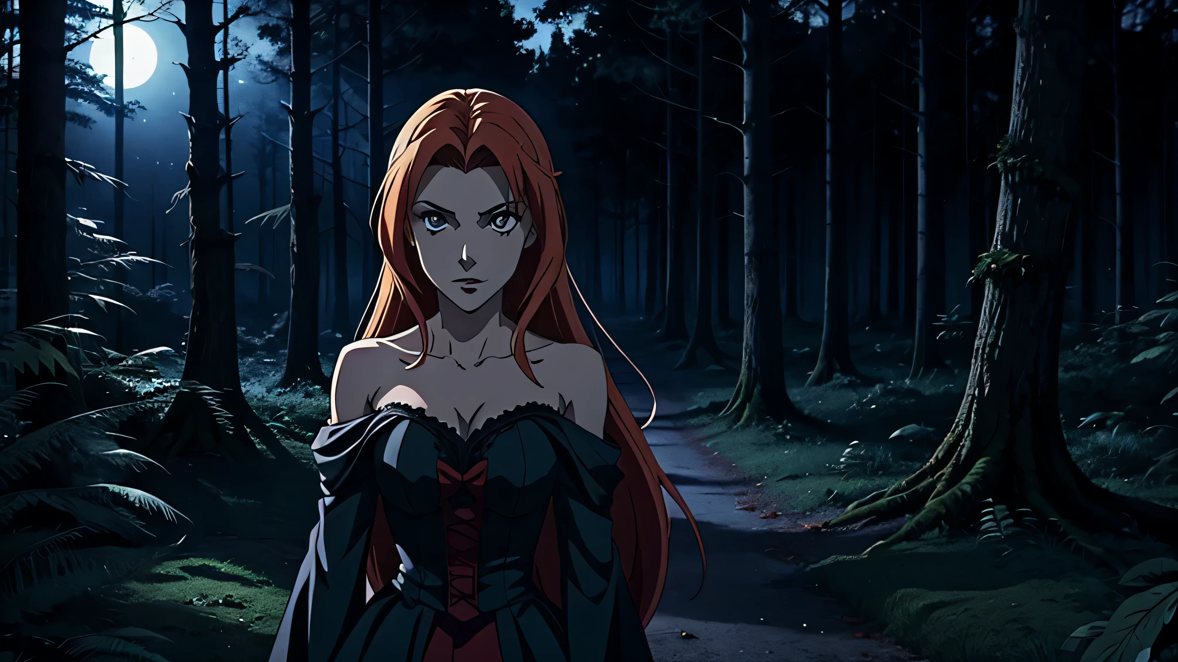 melhor qualidade, garota de anime, fabulous story of a vampire in a haunted forest at night