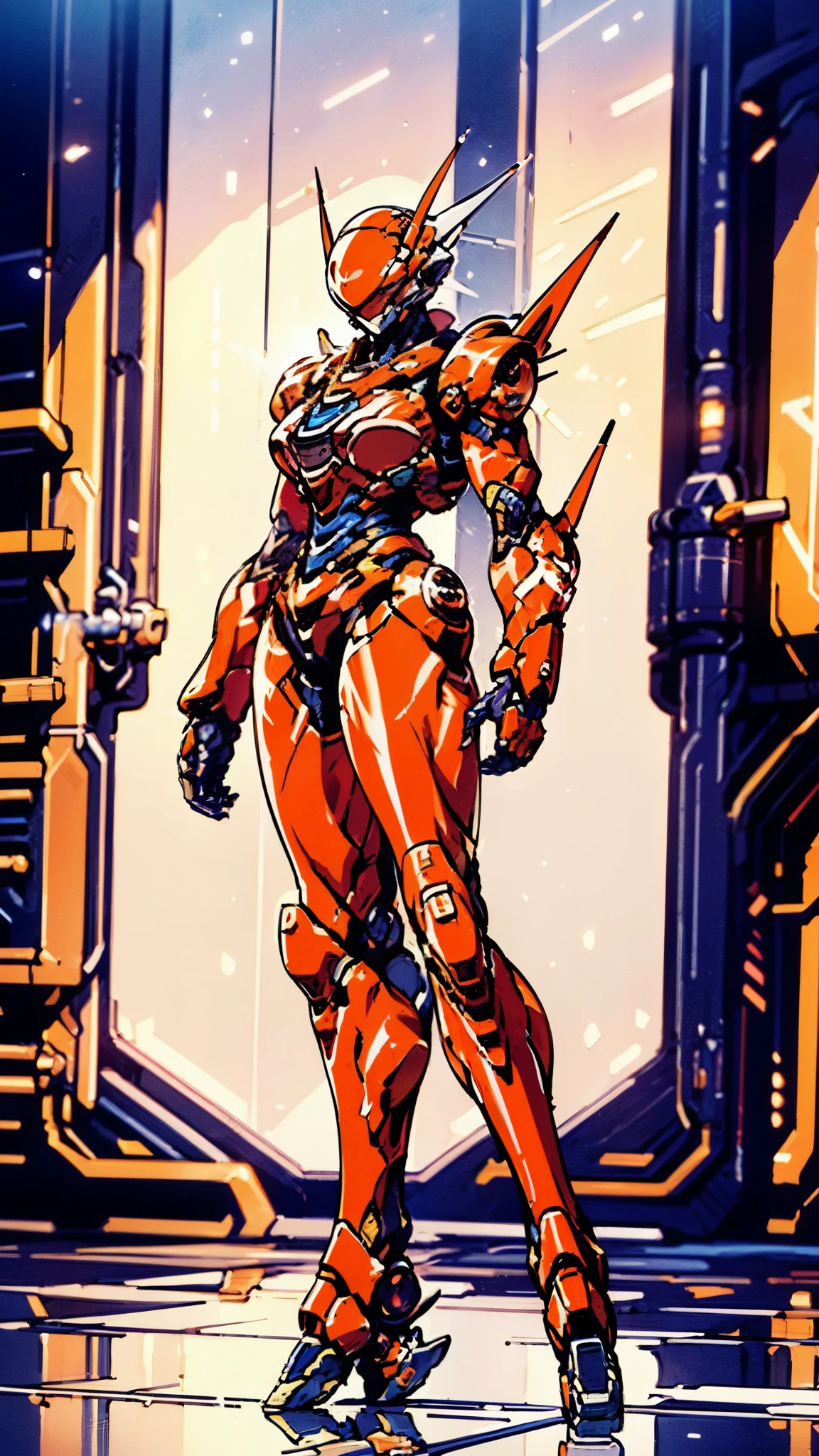 A woman adorned in fantasy-style full-body armor, a crown-concept fully enclosed helmet that unveils only her eyes, a composite layered chest plate, fully encompassing shoulder and hand guards, a lightweight waist armor, form-fitting shin guards, the overall design is heavy-duty yet flexible, ((the armor gleams with a golden glow, complemented by red and blue accents)), exhibiting a noble aura, she floats above a fantasy-surreal high-tech city, this character embodies a finely crafted fantasy-surreal style armored hero in anime style, exquisite and mature manga art style, (Queen bee mixed with Spider concept Armor, plasma, blood), ((Element, energy, elegant, goddess, femminine:1.5)), metallic, high definition, best quality, highres, ultra-detailed, ultra-fine painting, extremely delicate, professional, anatomically correct, symmetrical face, extremely detailed eyes and face, high quality eyes, creativity, RAW photo, UHD, 32k, Natural light, cinematic lighting, masterpiece-anatomy-perfect, masterpiece:1.5