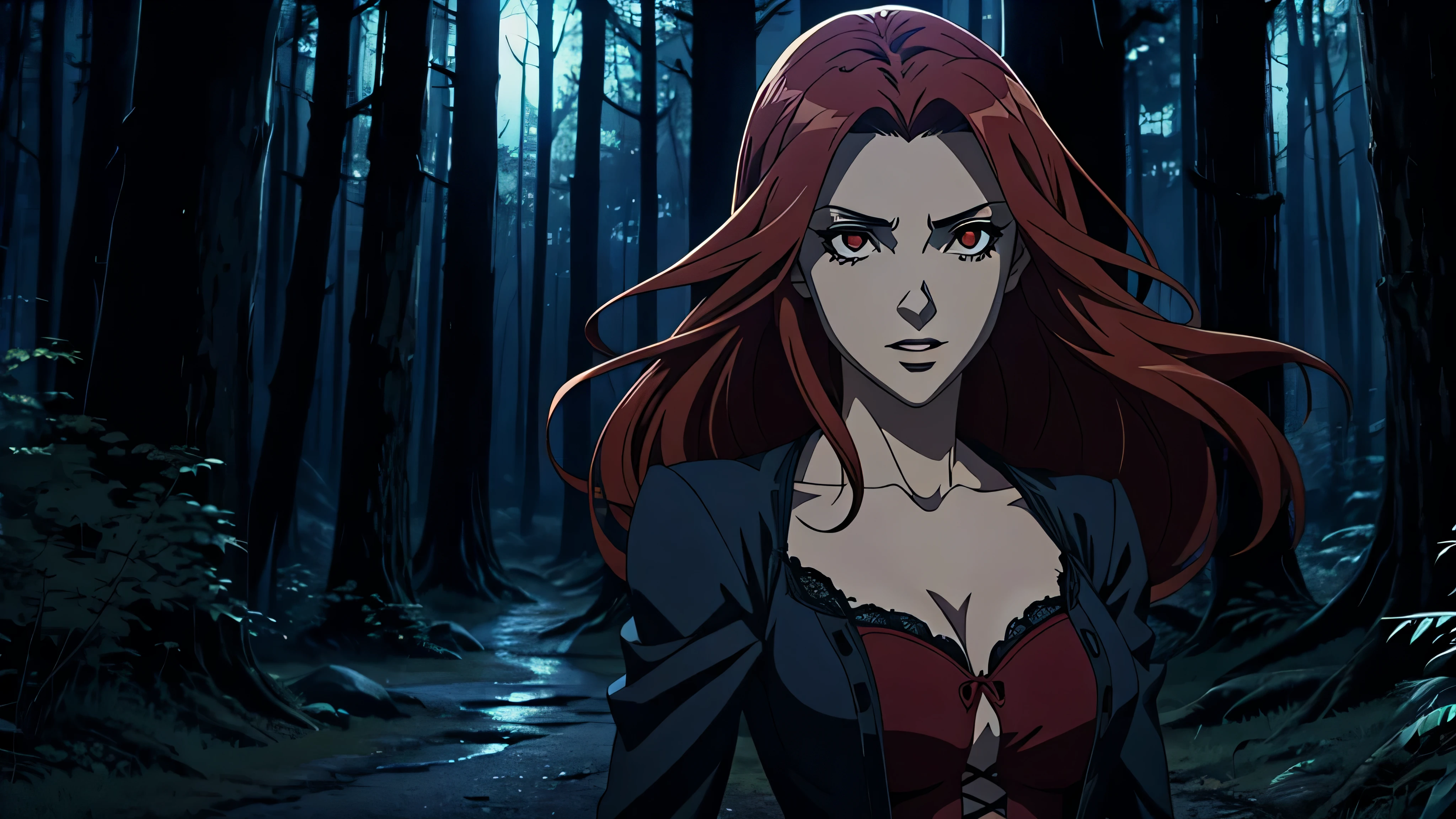 melhor qualidade, garota de anime, fabulous story of a vampire in a haunted forest at night