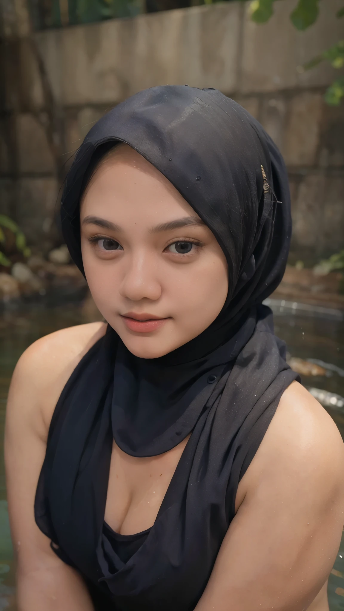 (2 young malay girls:1.3), malay face,(Naked:1.3), (hijab:1.4), Beautiful breasts, (Details of a very beautiful face), wear pastel color hijab, detail skin texture, (Best Quality:1.4), 8K resolution, High resolution, (Photorealistic, High resolution:1.4), Raw photo, (Realistic, Photorealsitic:1.37), Gloss on lips, Parted lips, Staring at me, Nose, Realistic, the woods, cinematic lighting, taking bath in river, wet body, wet face,