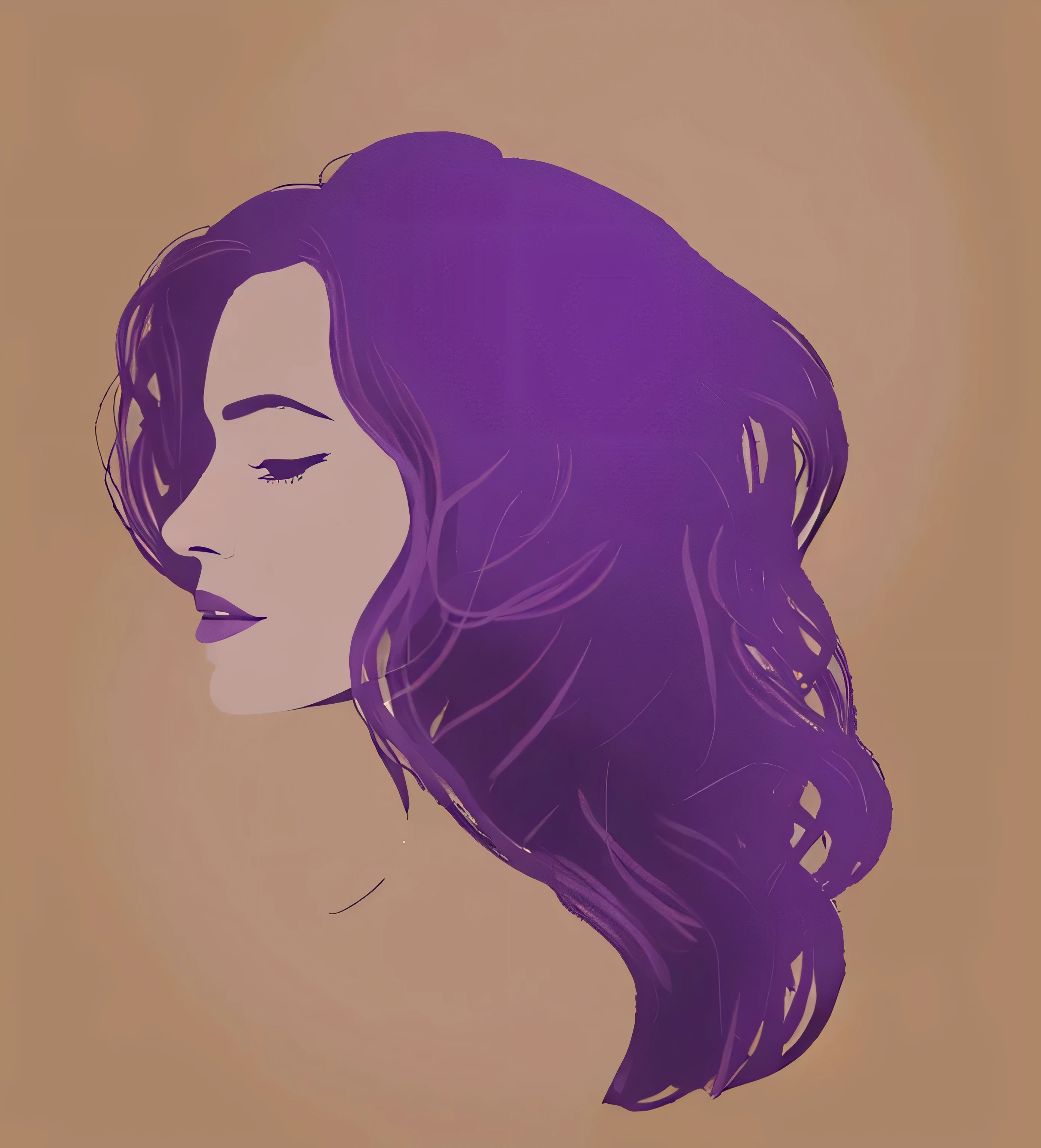 Uma silhueta cativante do rosto de uma mulher em um estilo minimalista, perfil lateral, com elegante cabelo roxo que flui em suaves mechas rosa. The logo is cleanly designed, estilo moderno, with a simple yet effective illustration. The white background accentuates the silhouette and highlights the feminine features of the face. The overall composition is visually striking and versatile for diverse design applications., illustration