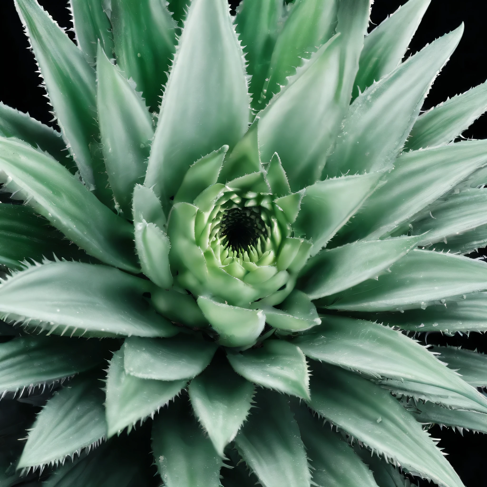 Photorealistic image of an Aloe Polyphylla in the style of photographer Lara Jade in royal blue, pearl white, and emerald jade green colors only