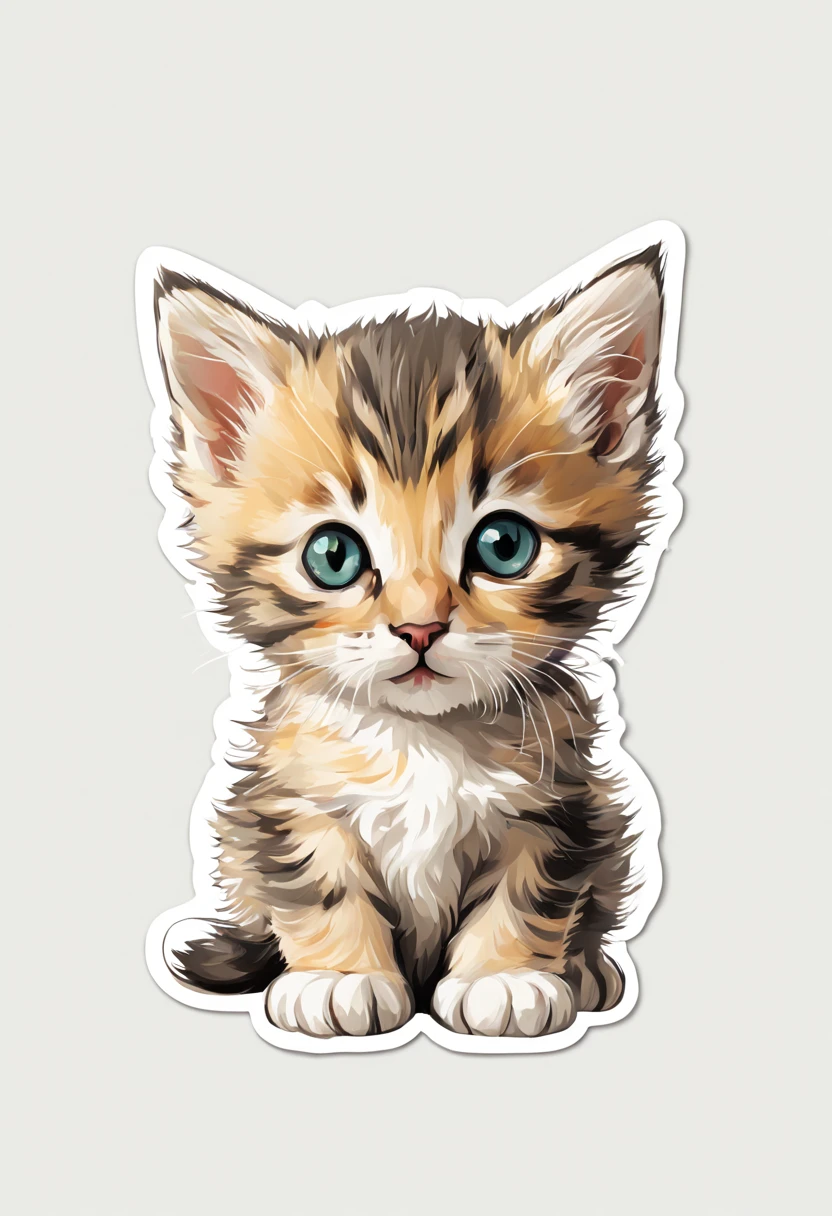 Kitten combination, illustration, sticker, with white border.