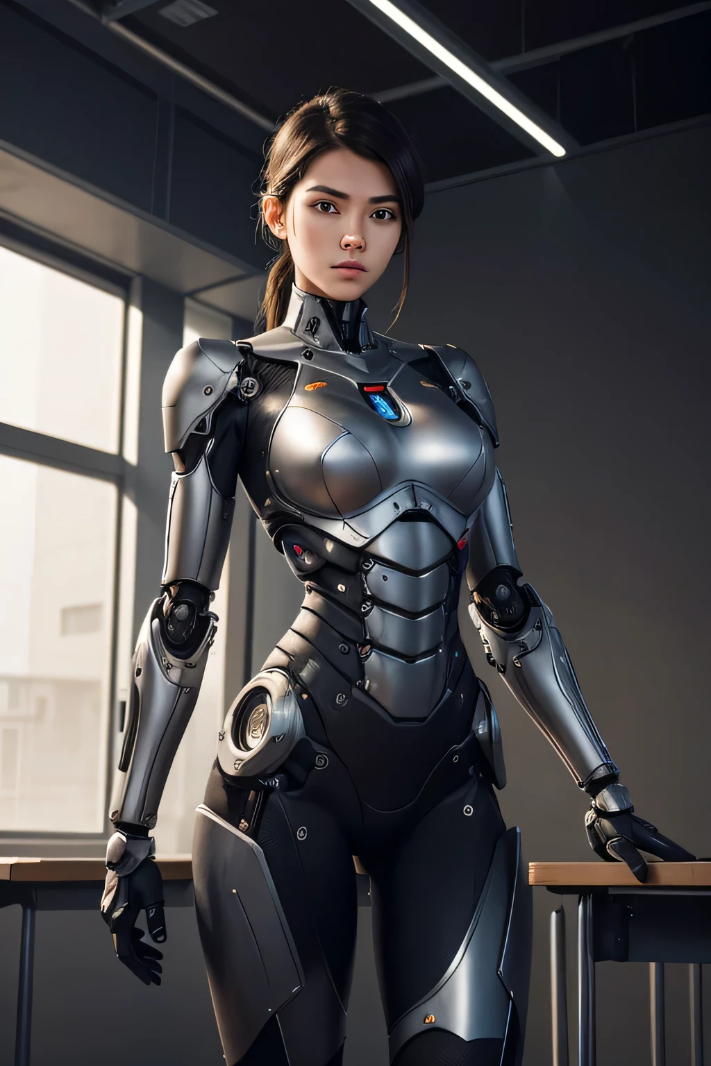 1girl, cyborg, solo, silver metallic hair, lips, bodysuit, skin tight, science fiction,
<lyco:quiron_SteelHeart_V3Lycoris:1.0>