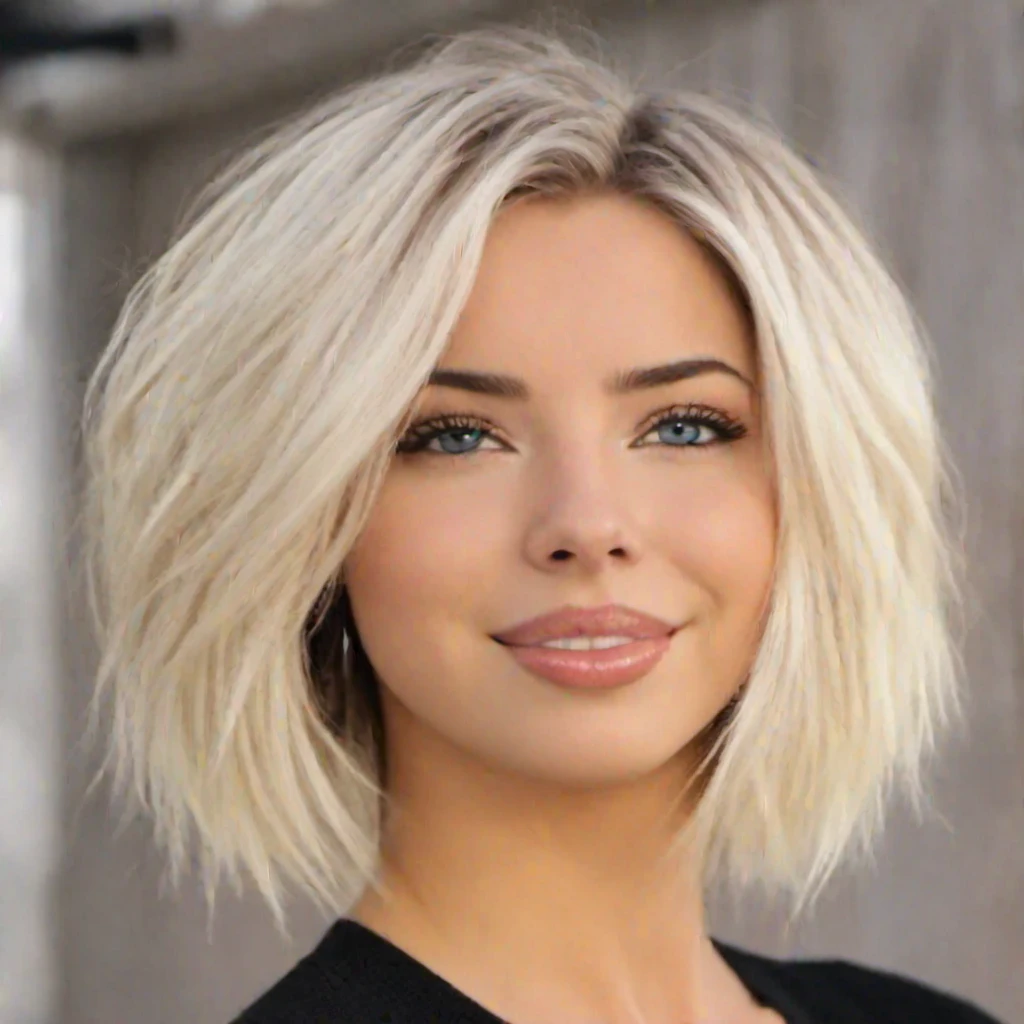 messy short bob hairstyle, athletic body, seductive pose, white blond hair color, white blond, 5 foot 3 inches tall, 110 pounds in weight, 34G breasts, large firm round breasts, deep blue eyes, photorealistic, 4K, 8K, UHD