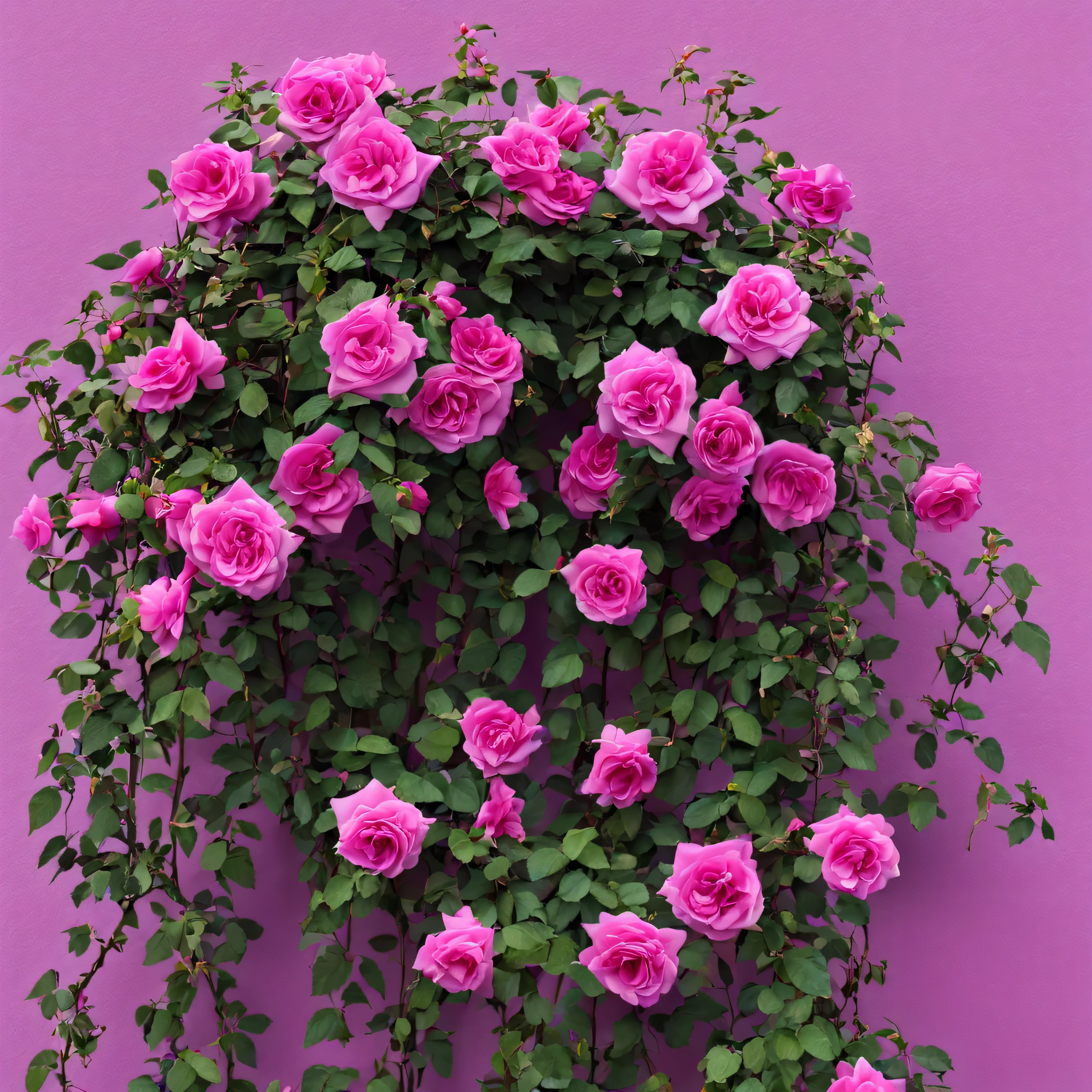 climbing purple roses, vines, vibrant, decorative, pink background