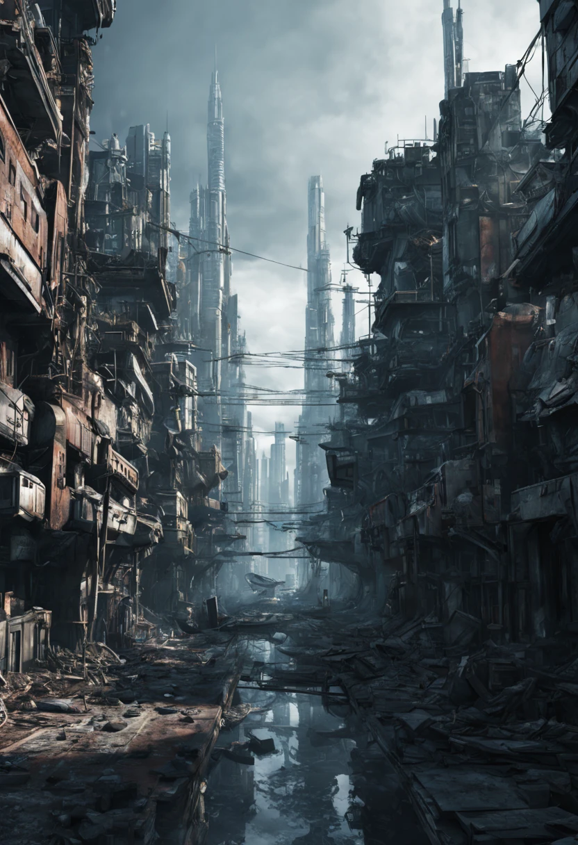 Desolate cities, apocalyptic cities, near-future science fiction, 8K images.