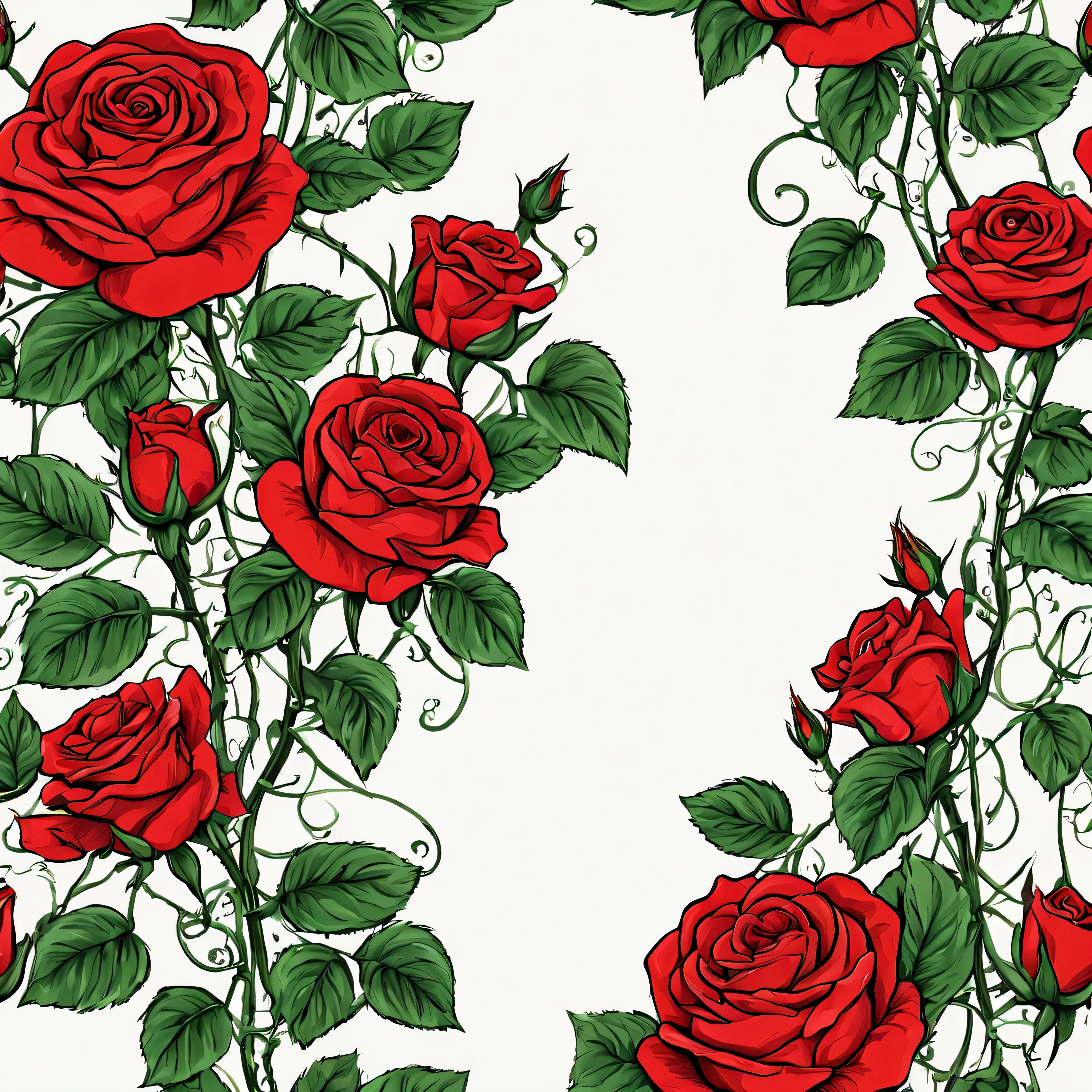 climbing red roses, vines, vibrant, decorative, Line art