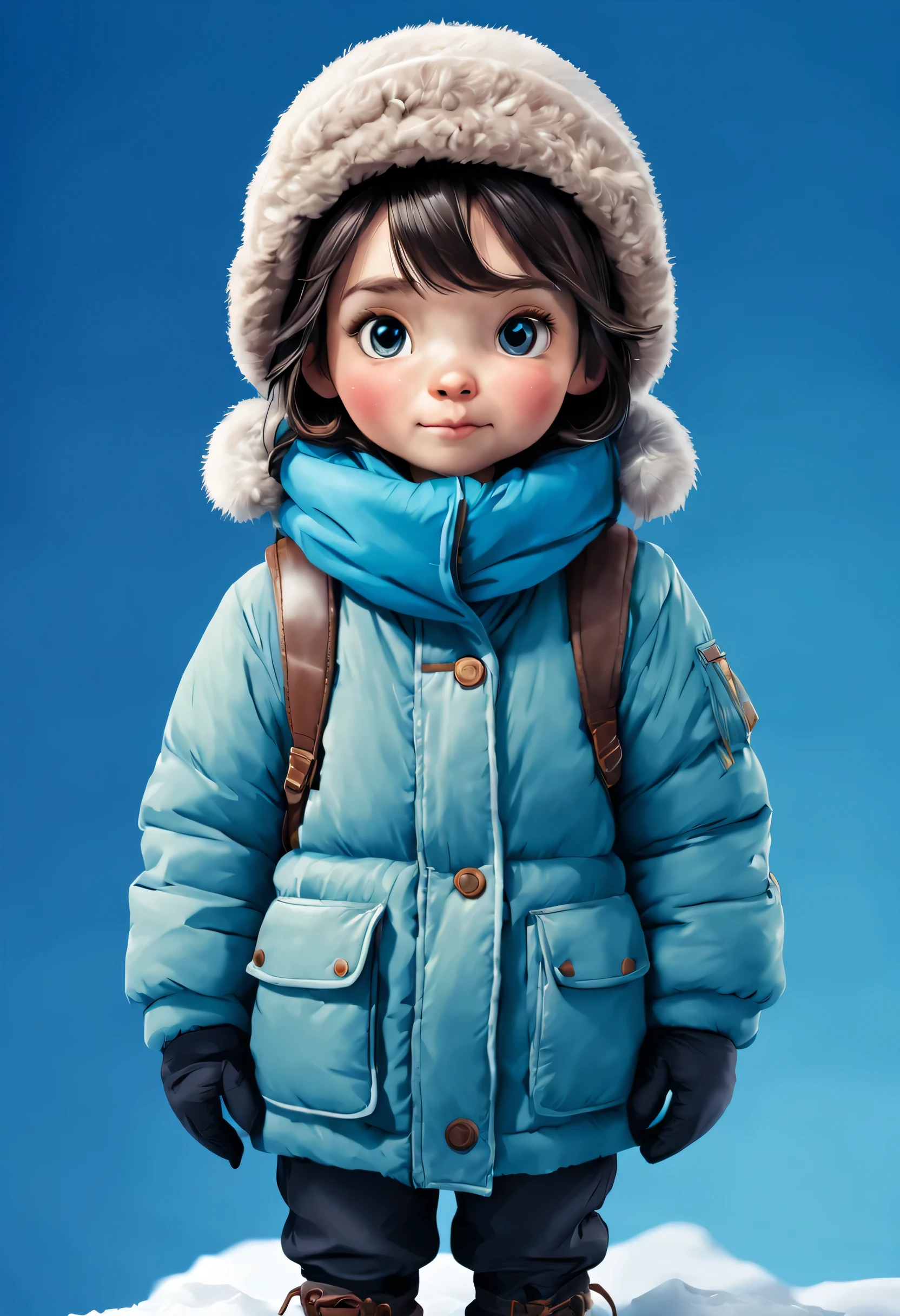 illustration of a character in winter clothes in front of a blue background