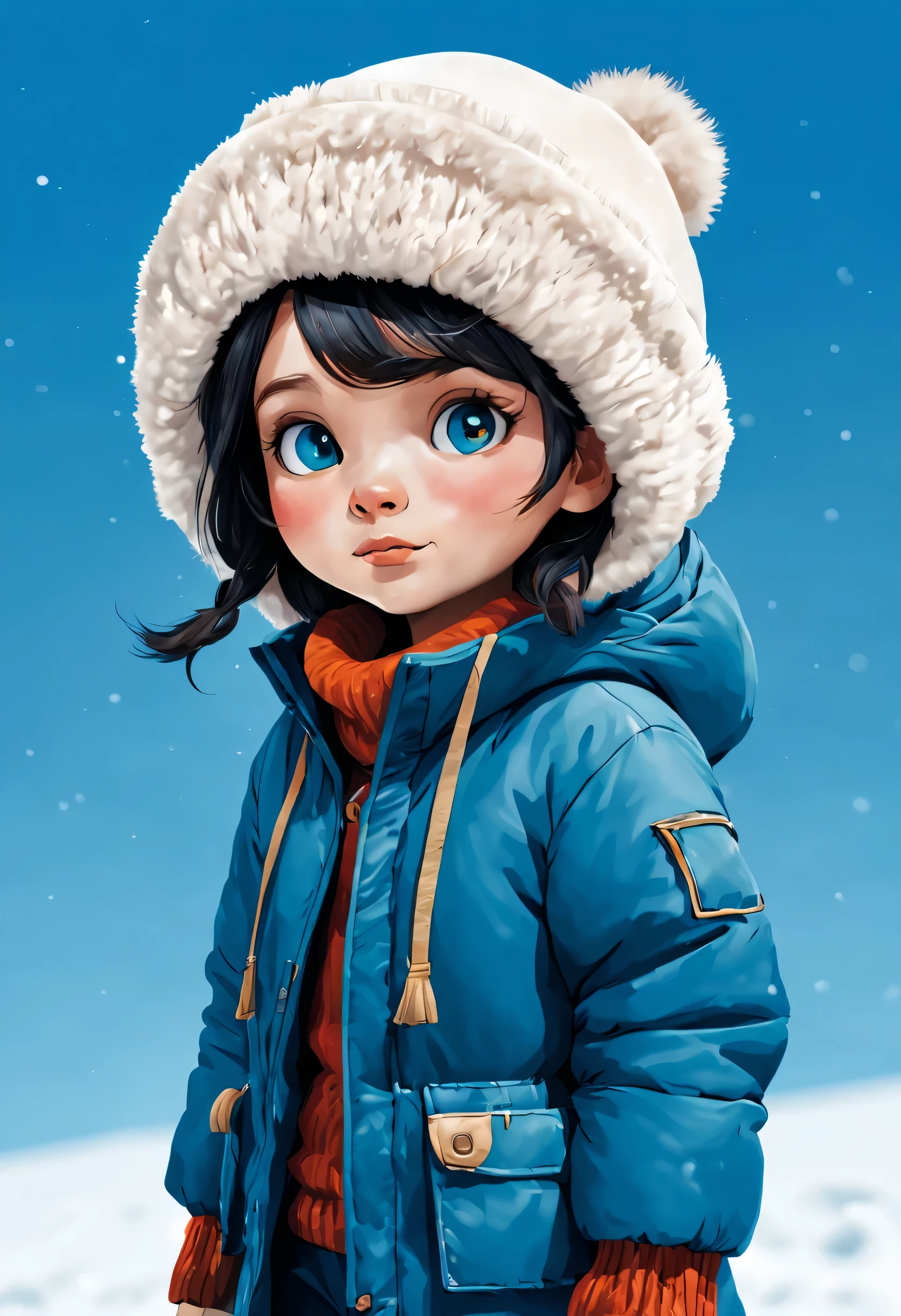illustration of a character in winter clothes in front of a blue background