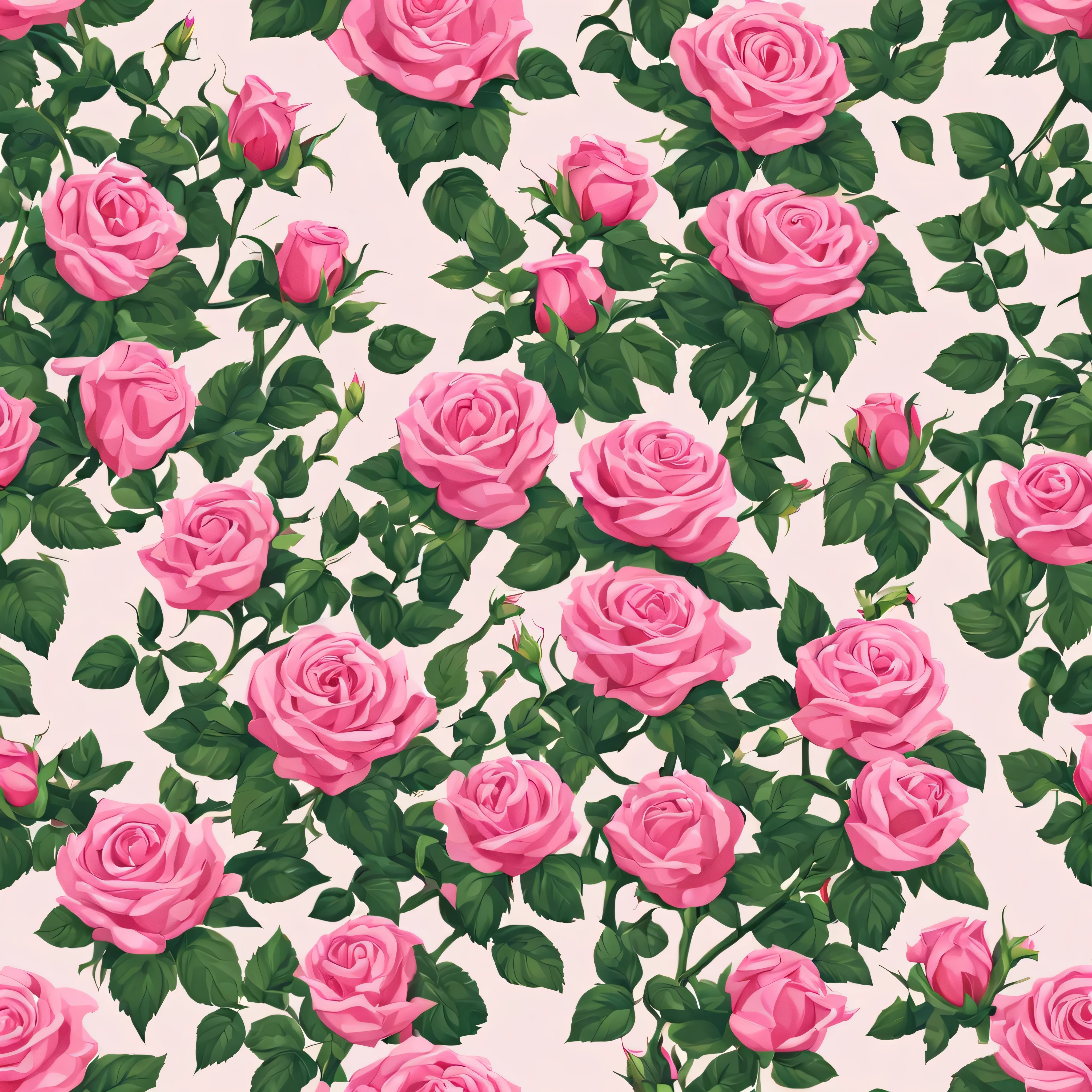 climbing pink roses, vines, vibrant, decorative, Isometric art