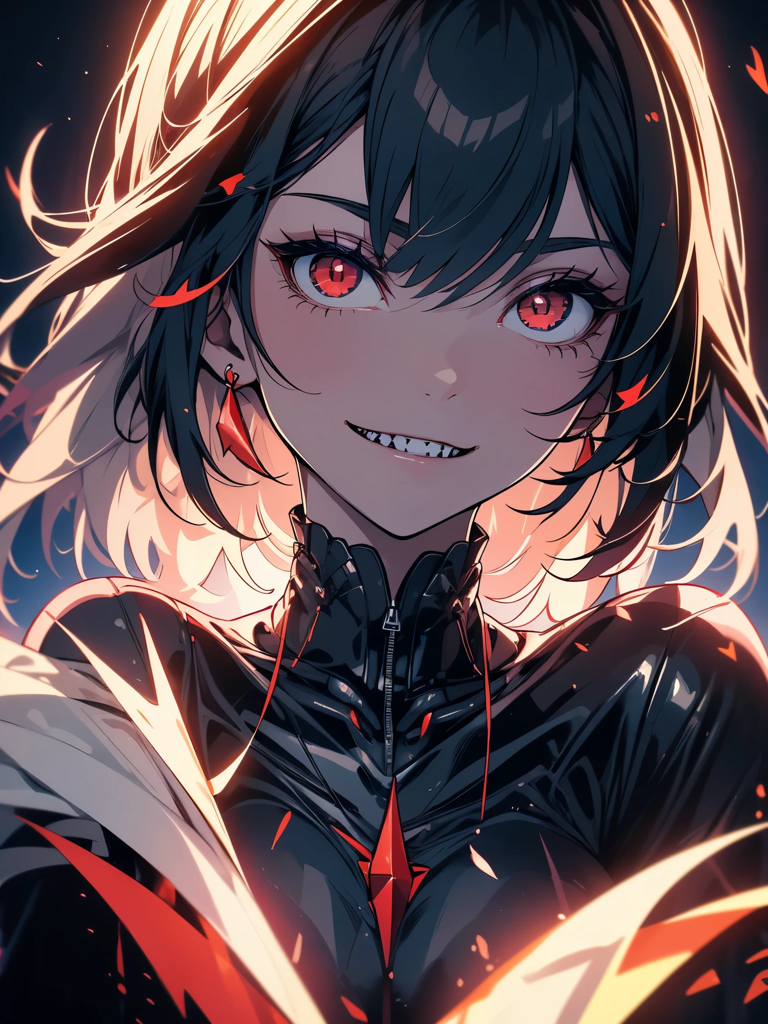Anime, demon, Demon Girl, Red eyes, demon, demon, Demon Girl, Demon Girl, Demon Girl, Demon Girl, Demon Girl, Demon Girl,, with red glowing eyes, evil smile and glowing eyes, with glowing red eyes, demon anime girl, evil grin smile, red eyes glowing, gapmoe yandere grimdark, portrait gapmoe yandere grimdark --auto