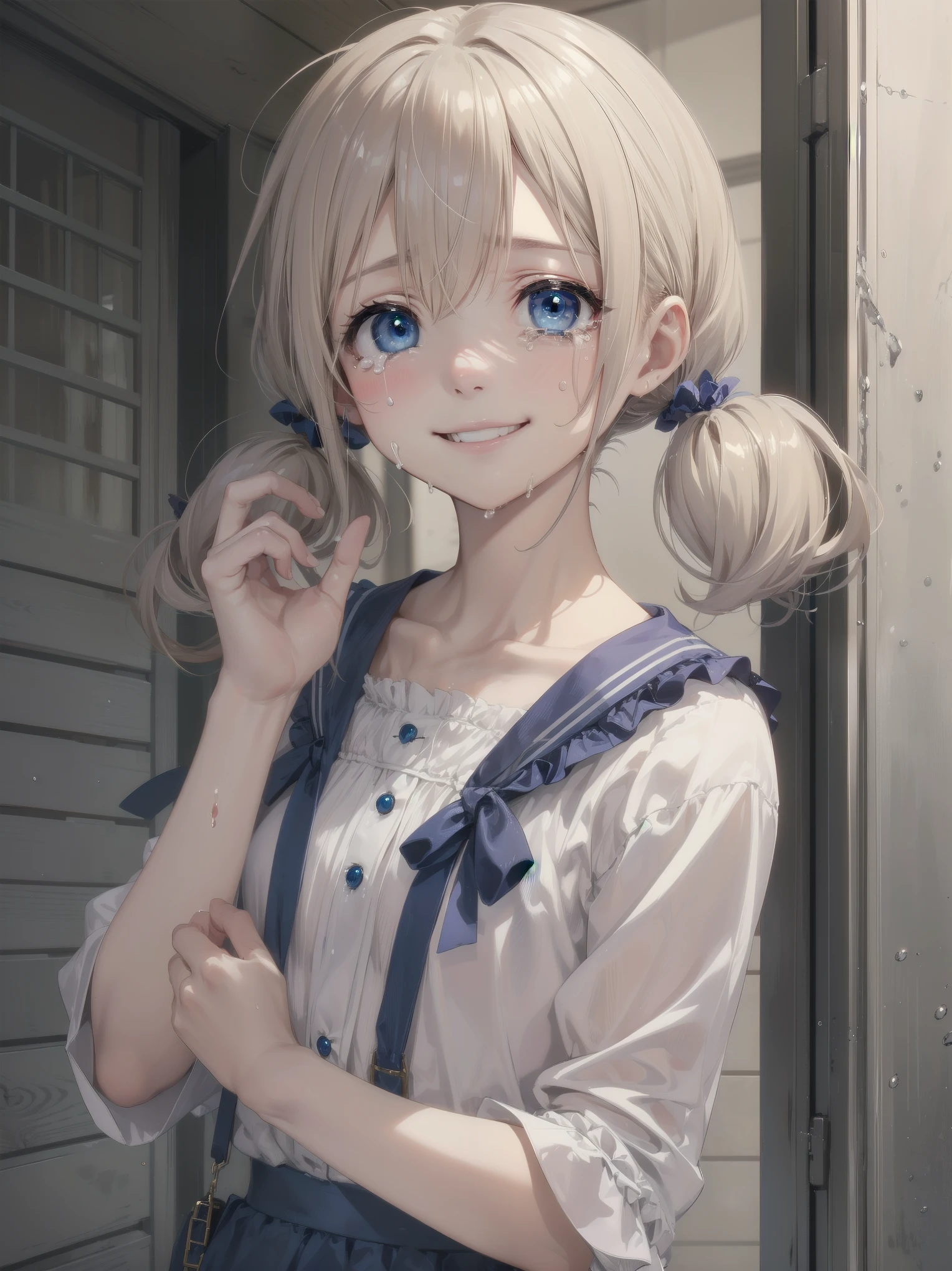 (short low twintails)、blue eyes、(smile crying)