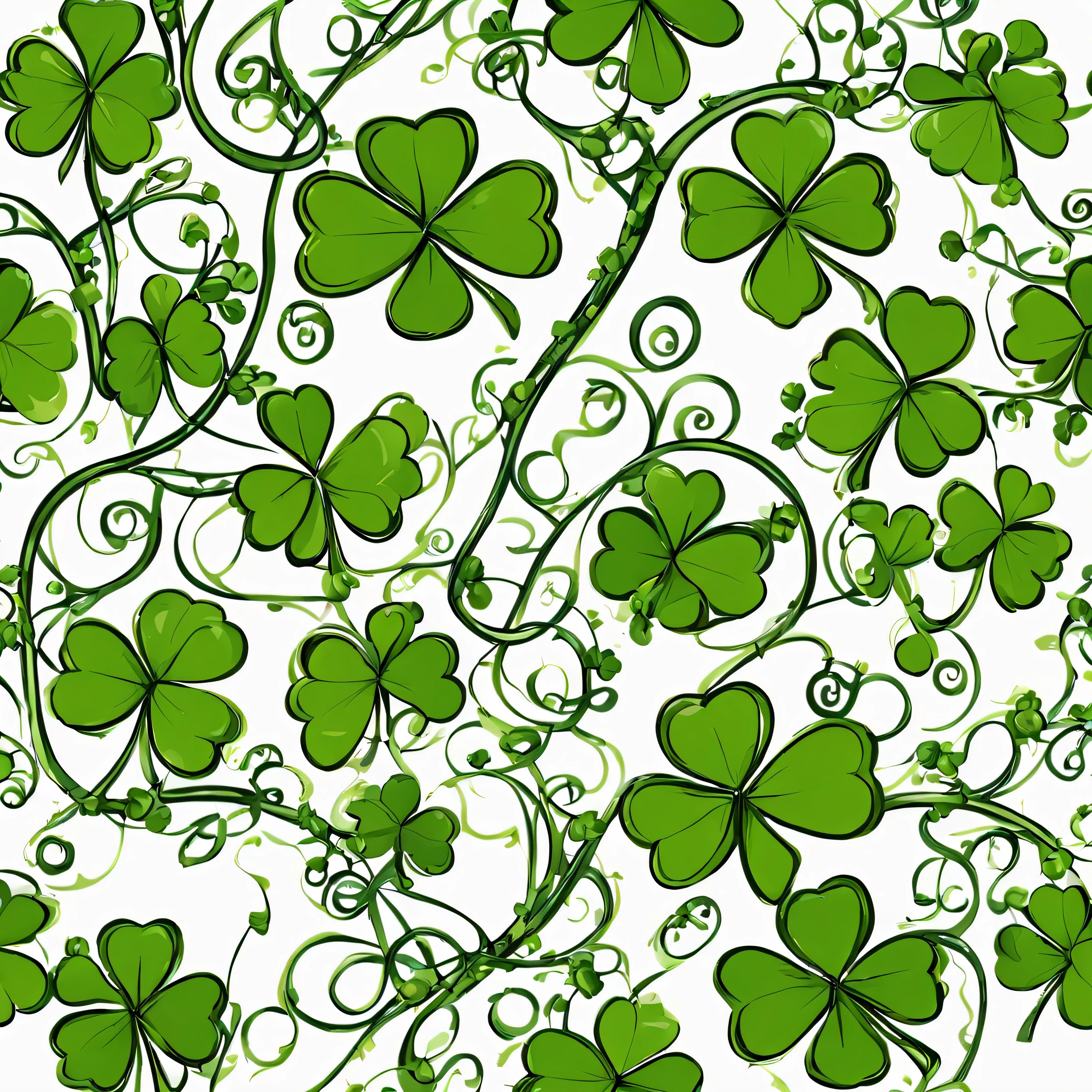 climbing shamrocks, vines, vibrant, decorative, Line art.