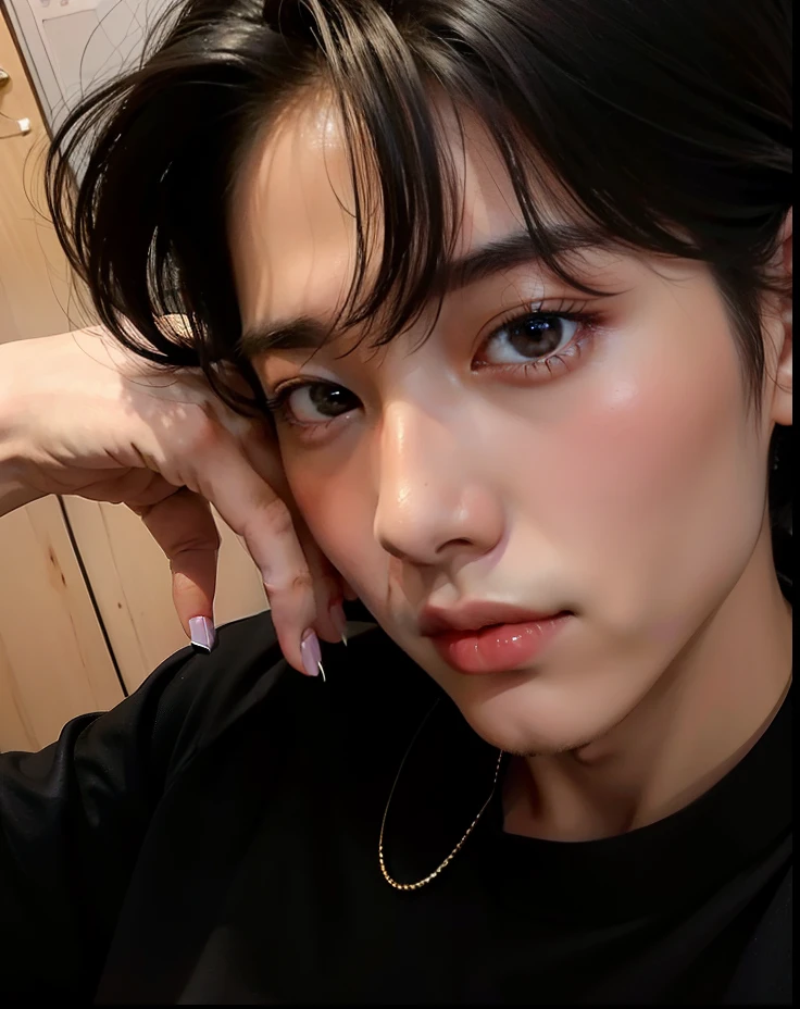 there is a man in a black shirt and a black shirt, Cai Xukun, Kim Doyoung, Jinyoung Shin, Jung Jaehyun, taejune kim, hyung tae, cute japanese demon boy, taken at the beginning of 2020, Yanjun Chengt, Ulzzang masculino, Sakimichan, 1 Menino de 7 anos, rosto magro