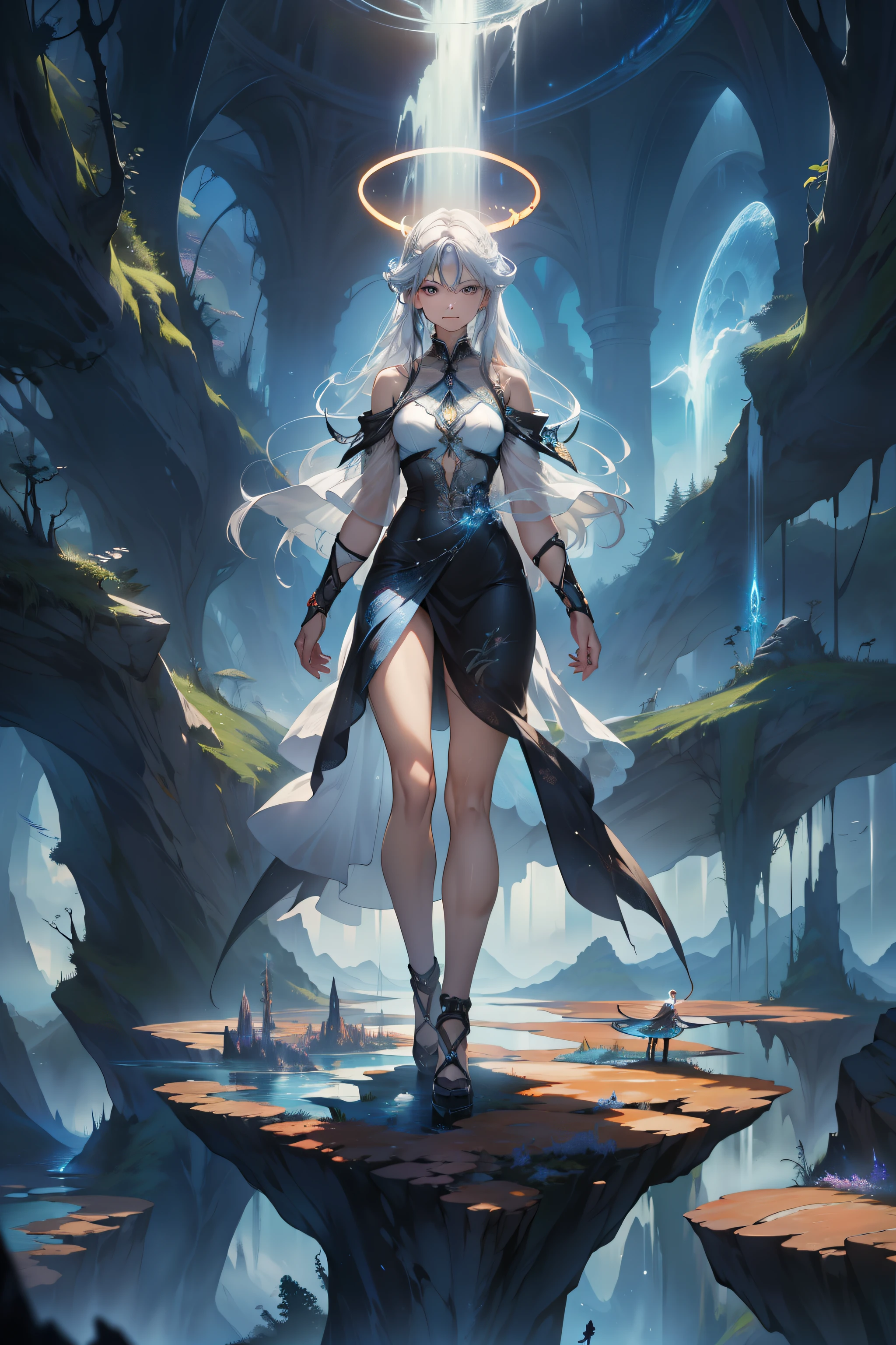 Picture an image of a person immersed in a world of vibrant scientific wonders. The individual stands in the midst of a fantastical landscape where strands of DNA weave through the air like ethereal threads, creating a captivating halo around them.