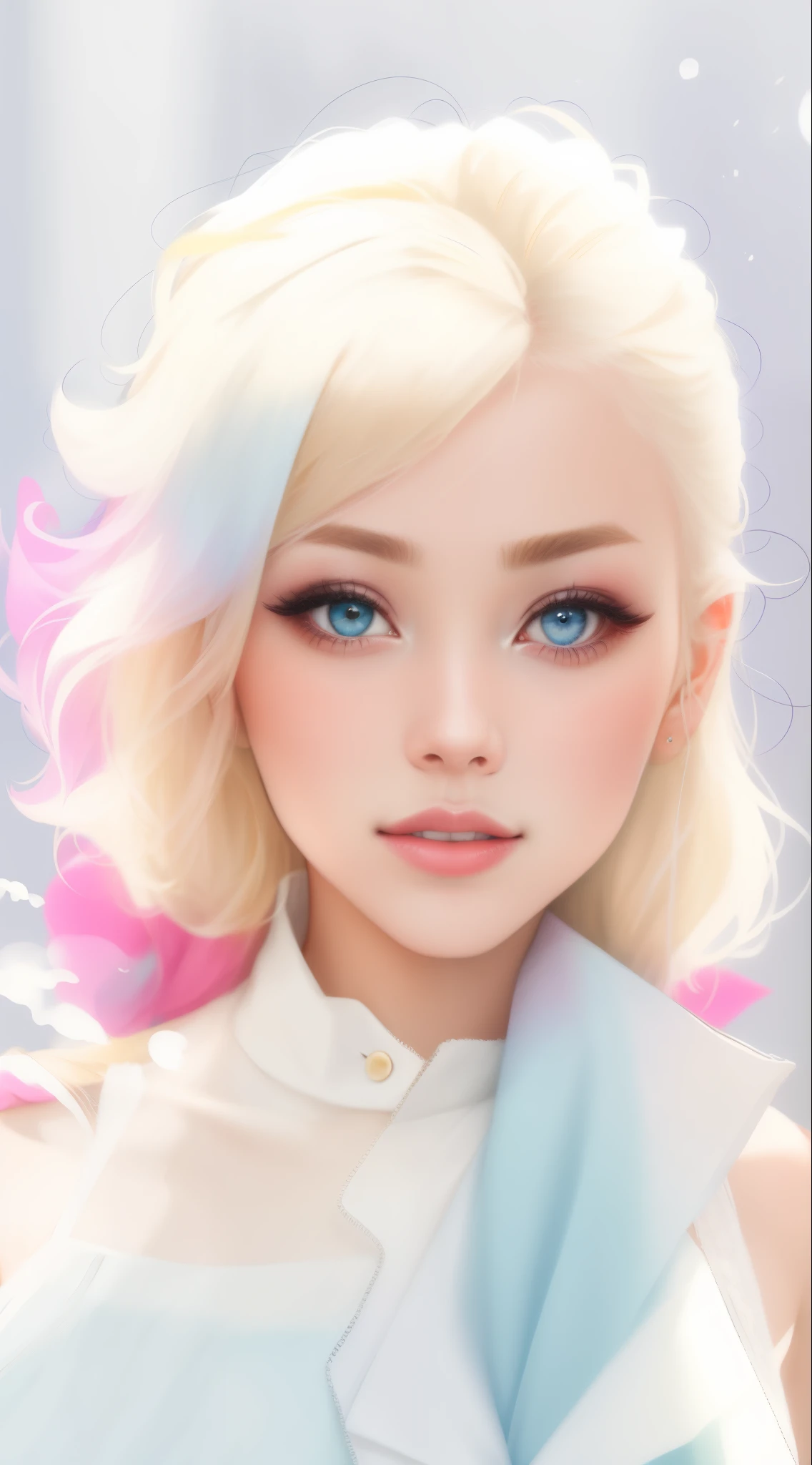 Amazing pastel blue eyes, beautiful ,blonde hair mixed with pink, blondie 